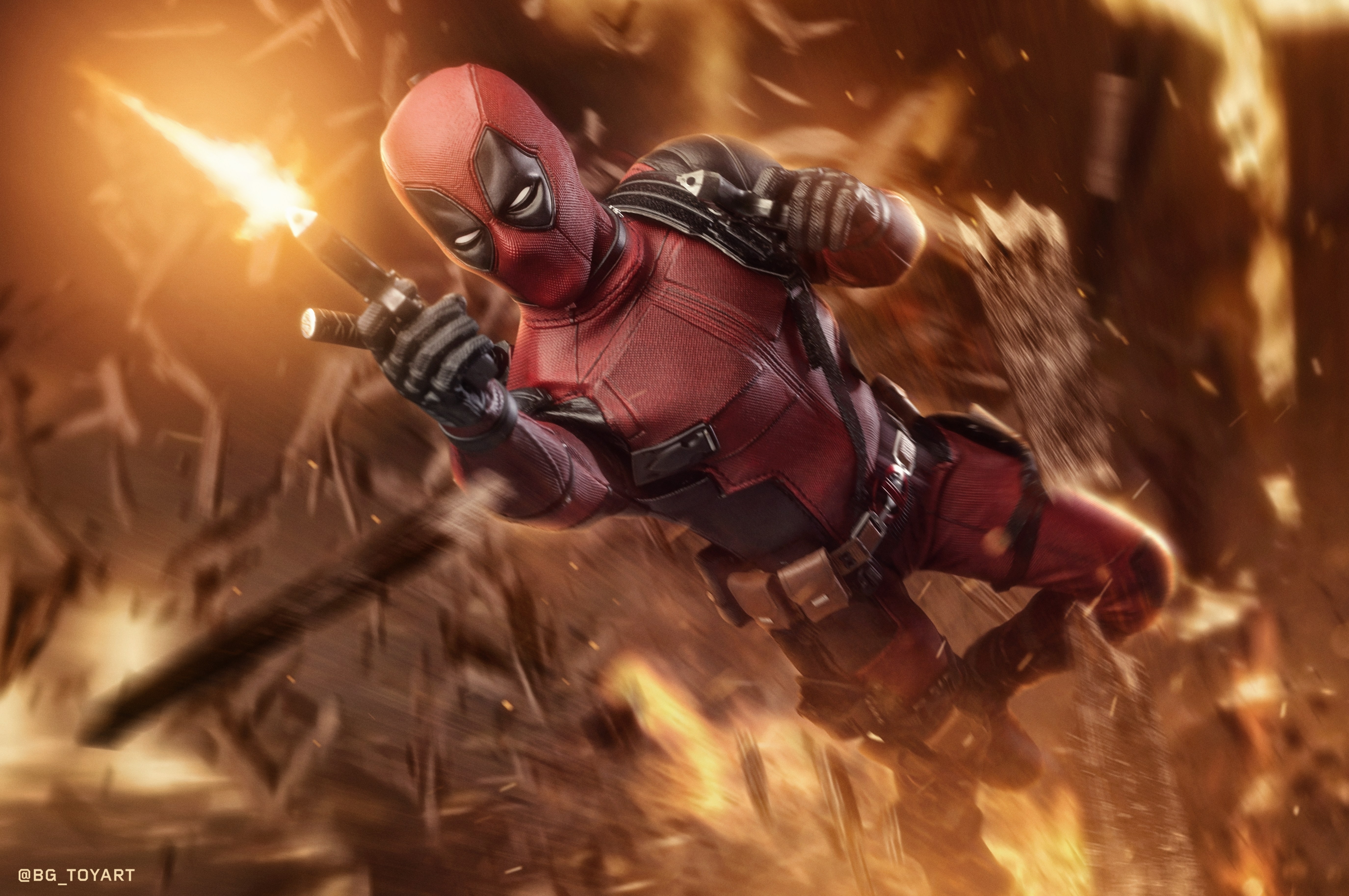 Wallpapers Deadpool jumping work of art on the desktop