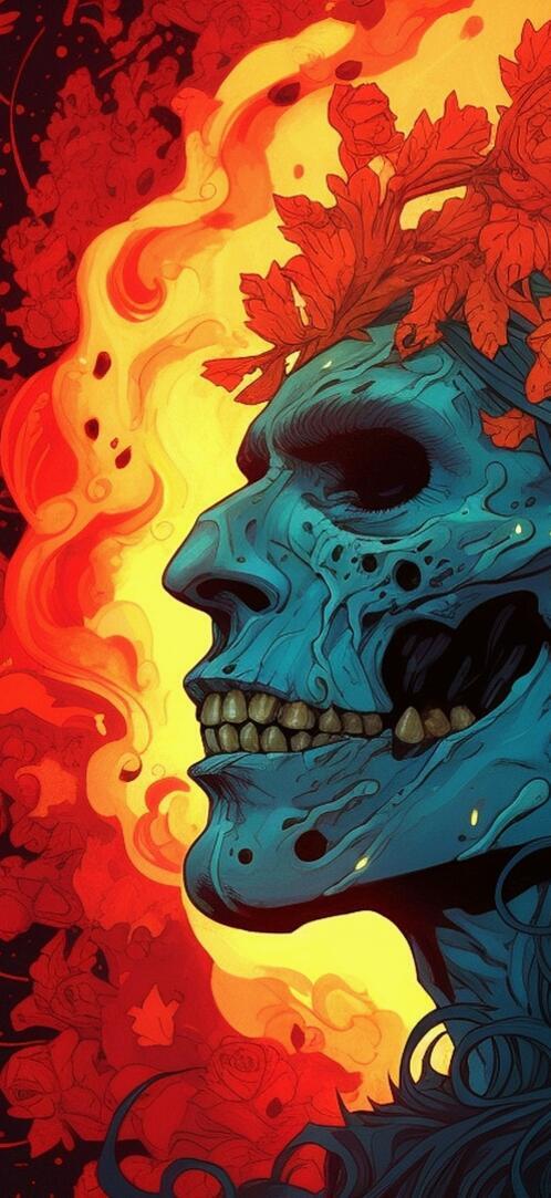 Бесплатное фото Рисунок скелета с цветами на голове