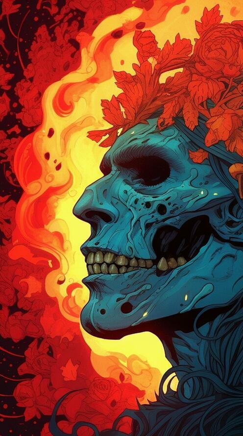 Бесплатное фото Рисунок скелета с цветами на голове