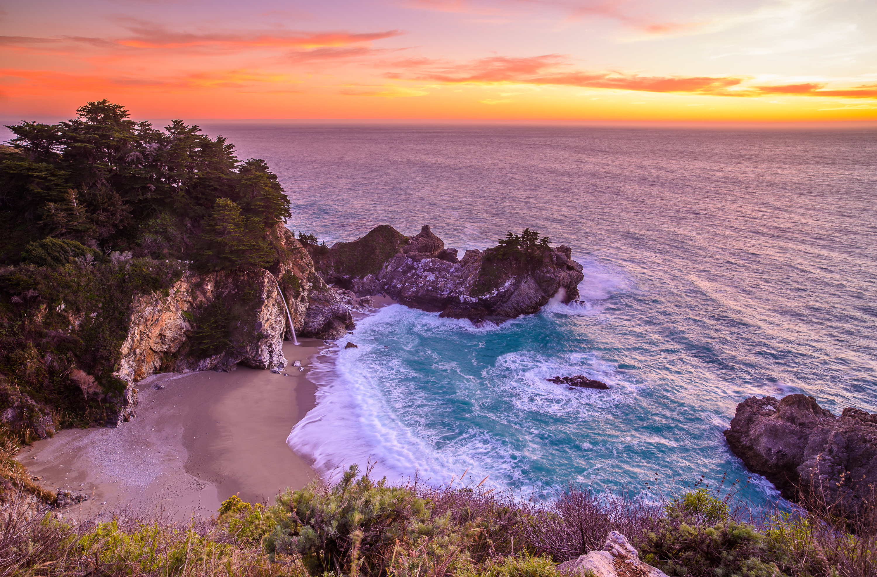 Обои McWay falls Creek Julia Pfeiffer Burns Big Sur на рабочий стол