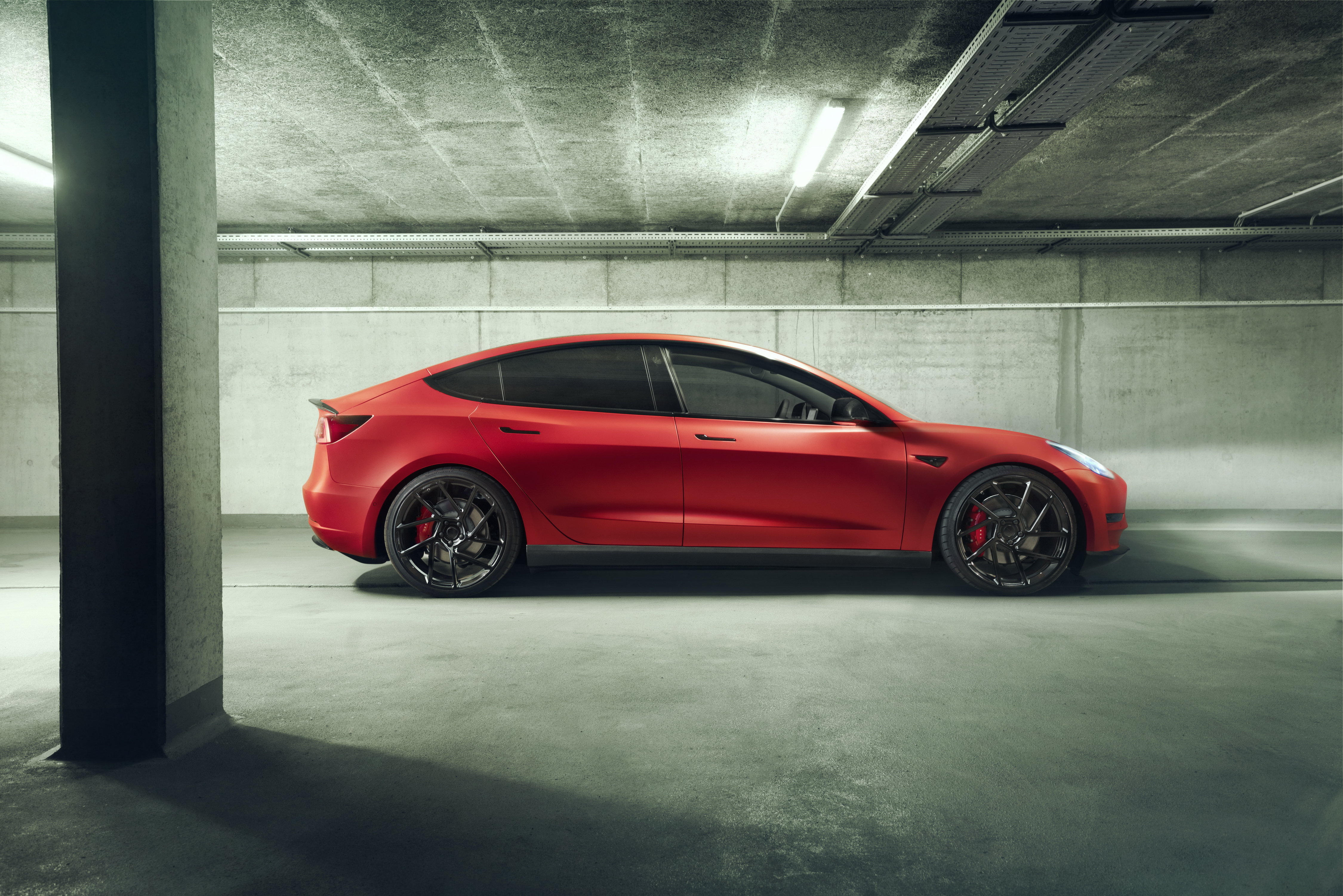 Wallpapers tesla model 3 red car Tesla on the desktop