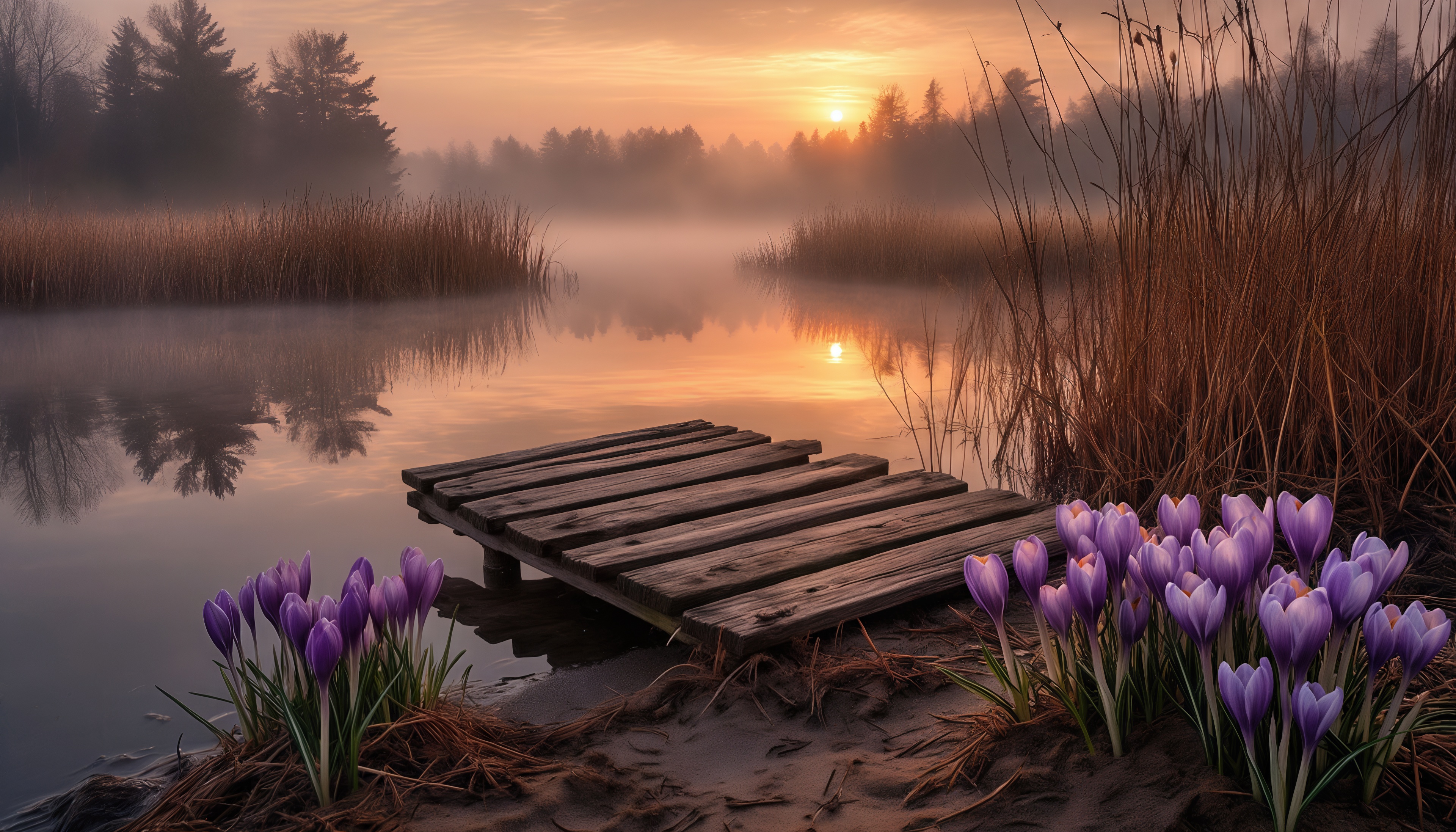 桌面上的壁纸拂晓 湖 埠头