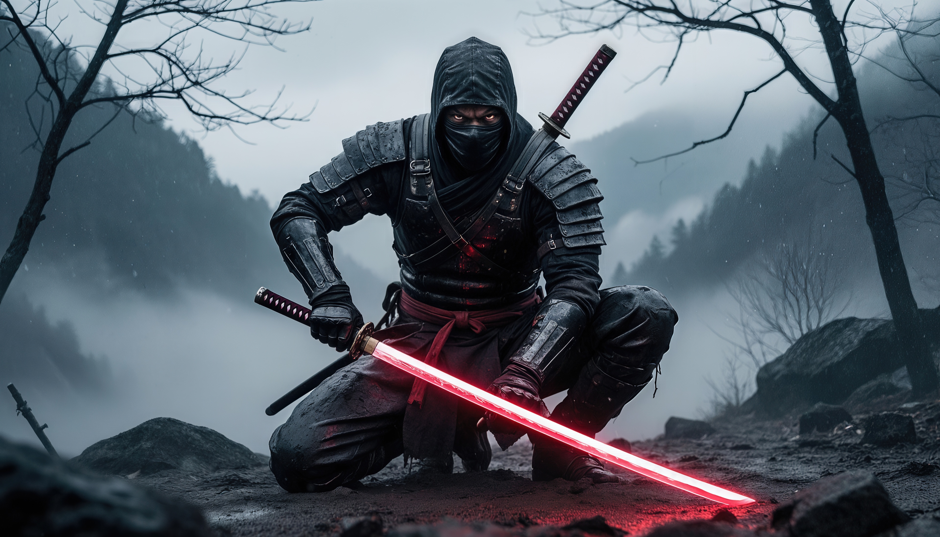 Wallpapers ninja samurai light saber on the desktop