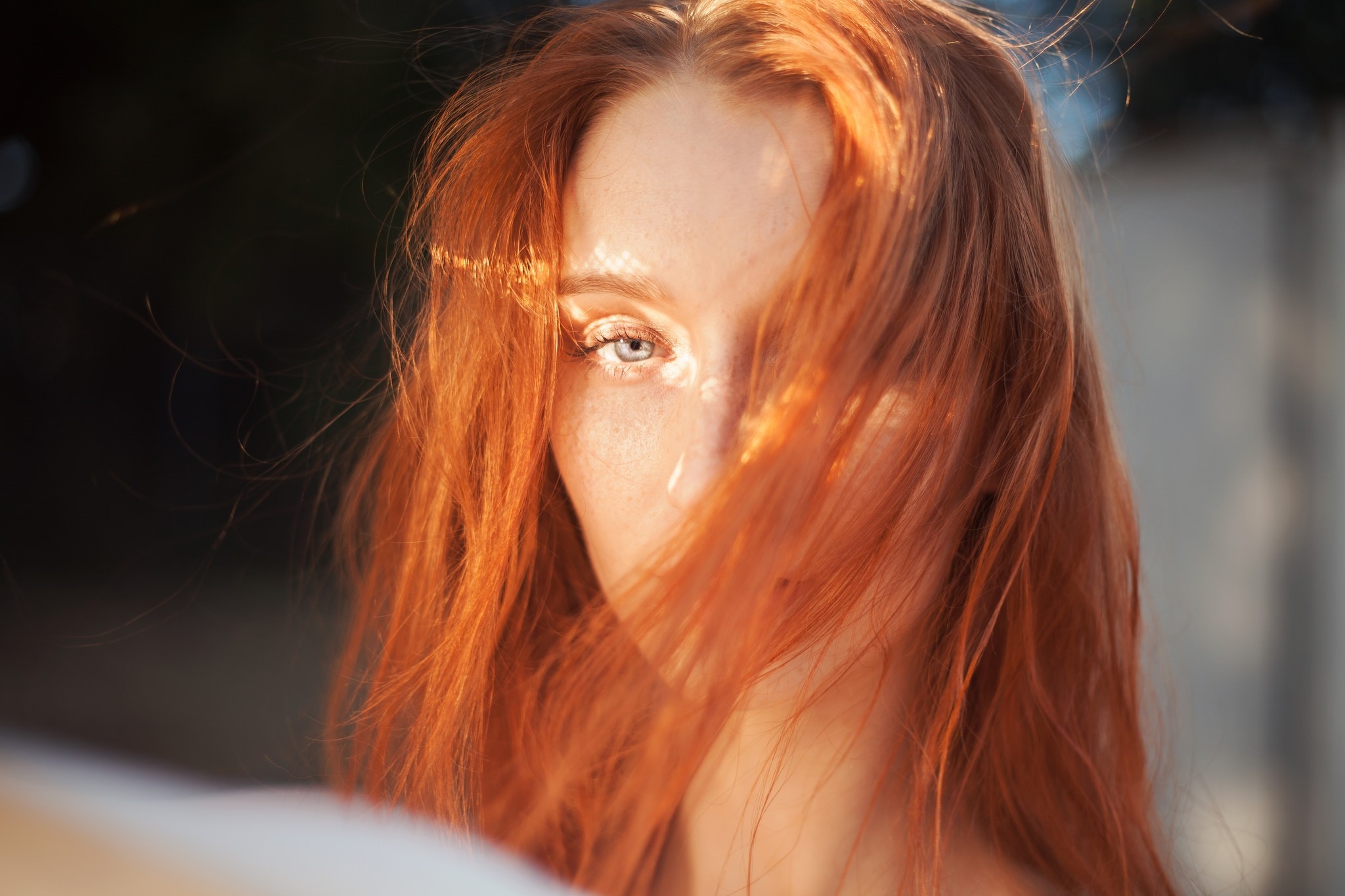 Wallpapers redhead half face model on the desktop