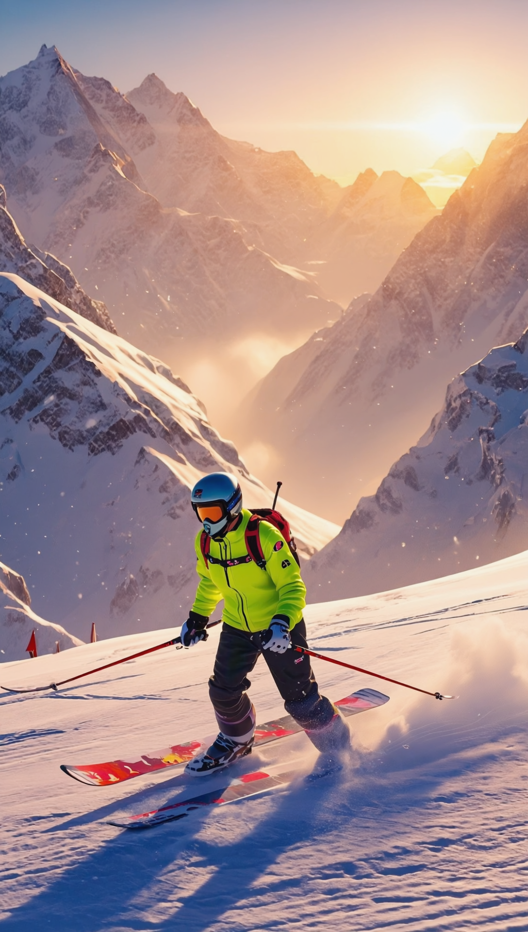 Wallpapers and covers on your phone with a landscape of mountains, snow and bright sunshine. A storm of emotions from the movement