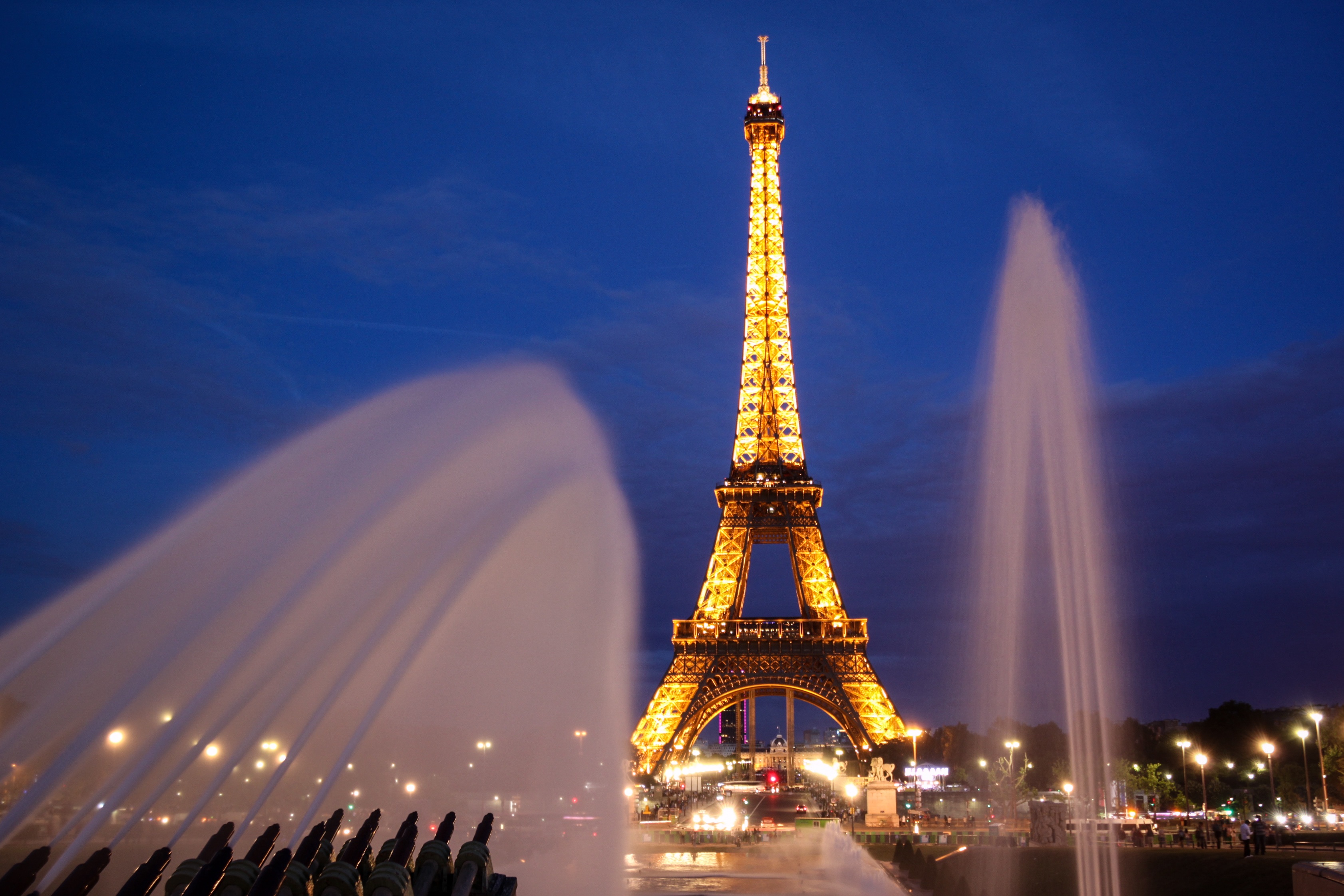 View of the Eiffel Tower with fountains