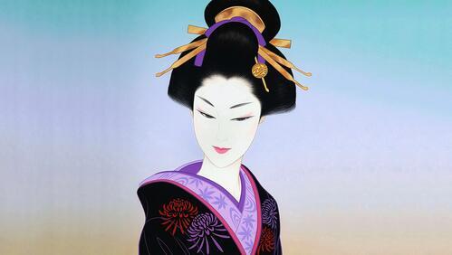 Бесплатное фото Рисунок японки в кимоно