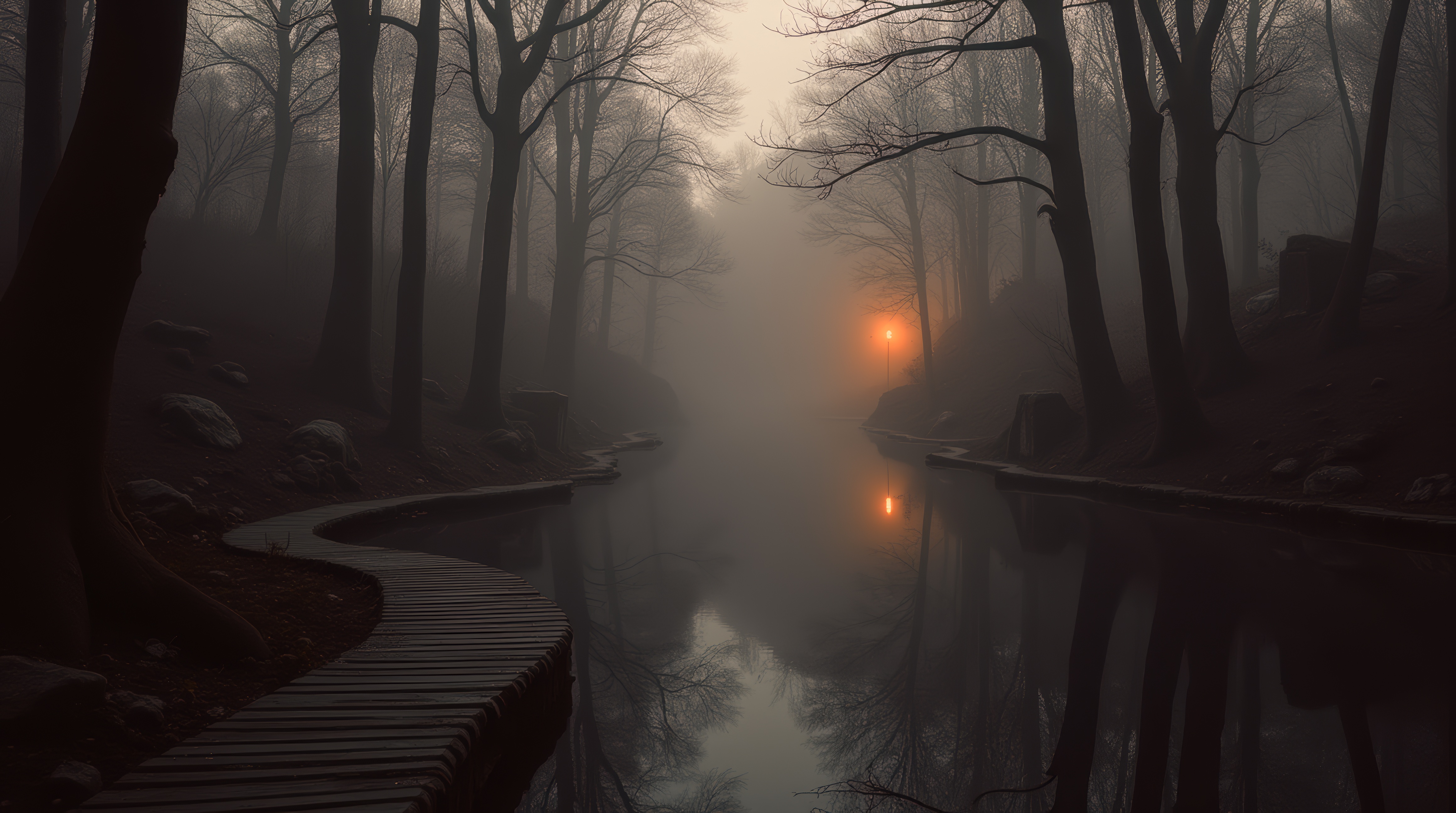 Бесплатное фото Светильник на открытой дорожке туманным вечером