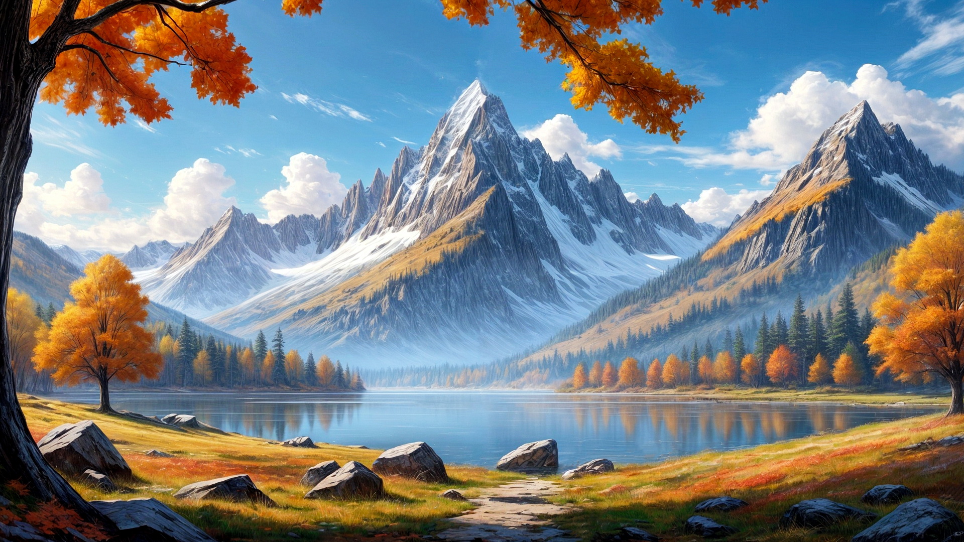 Бесплатное фото Осенний пейзаж гор и озера