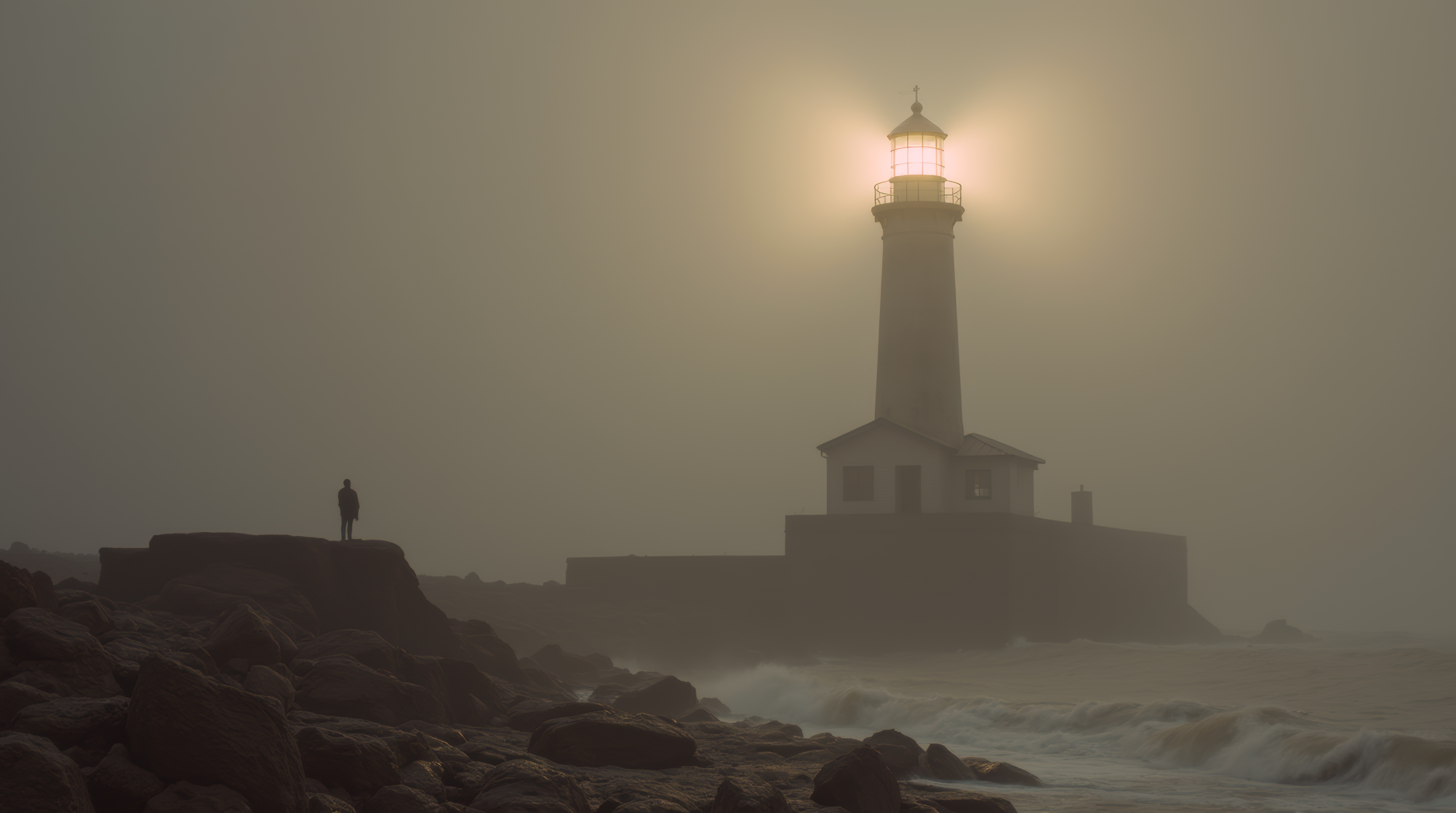 免费照片雾霭沉沉的灯塔俯瞰大海