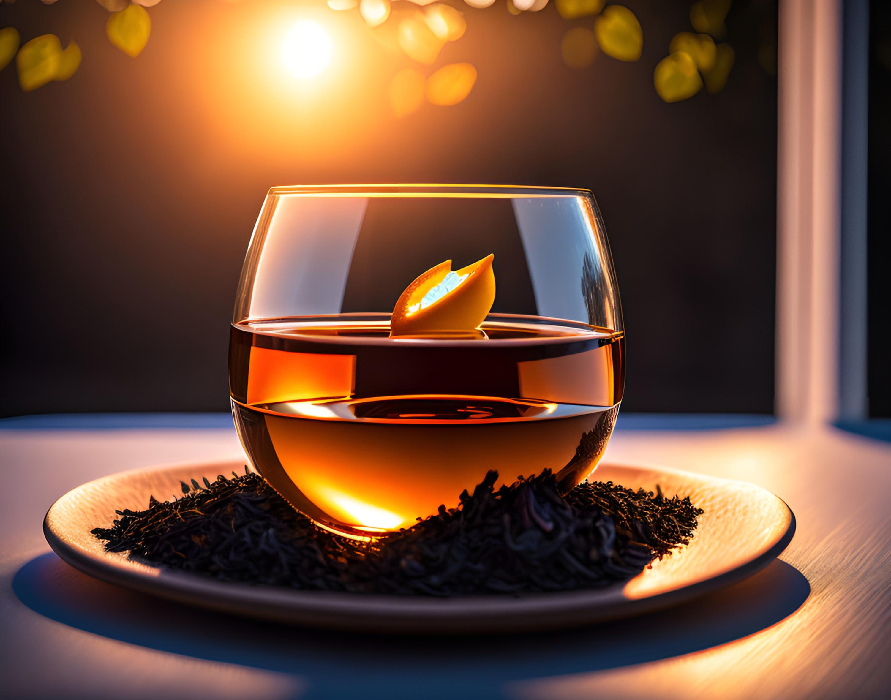 Black tea in a glass cup against a window