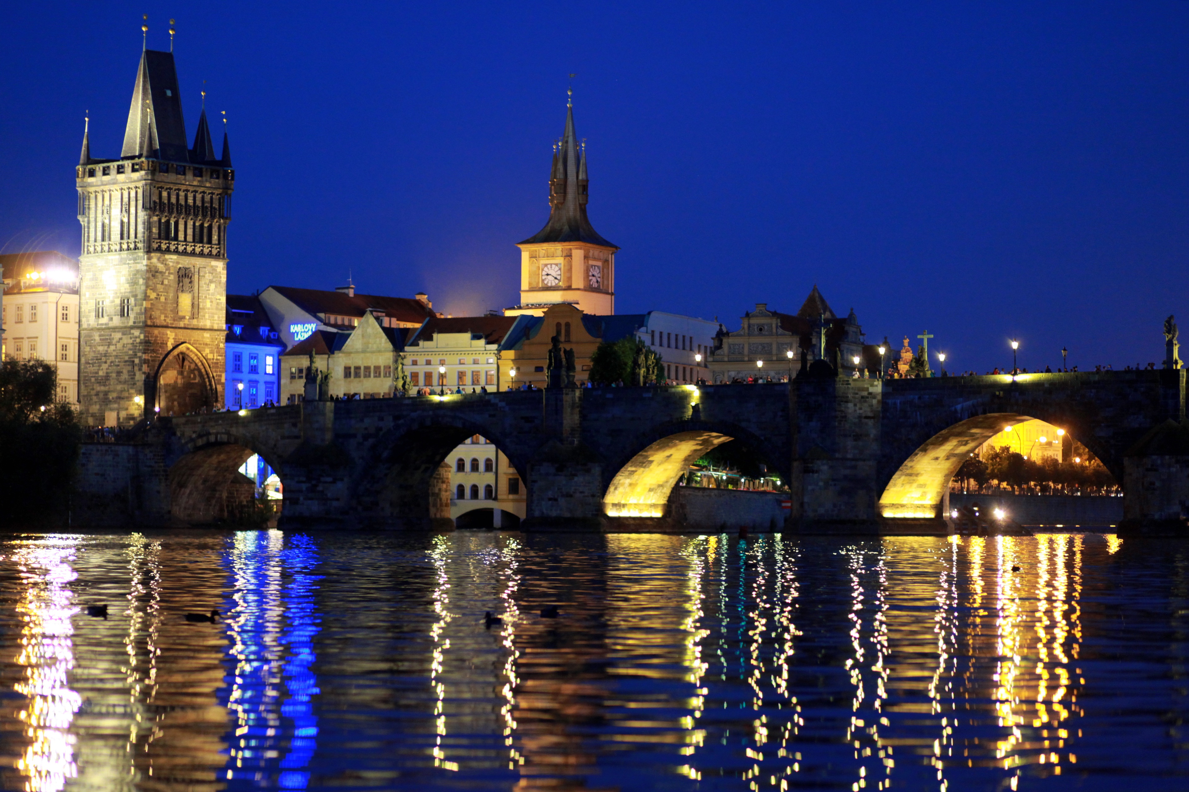 View of the night bridge in Prague