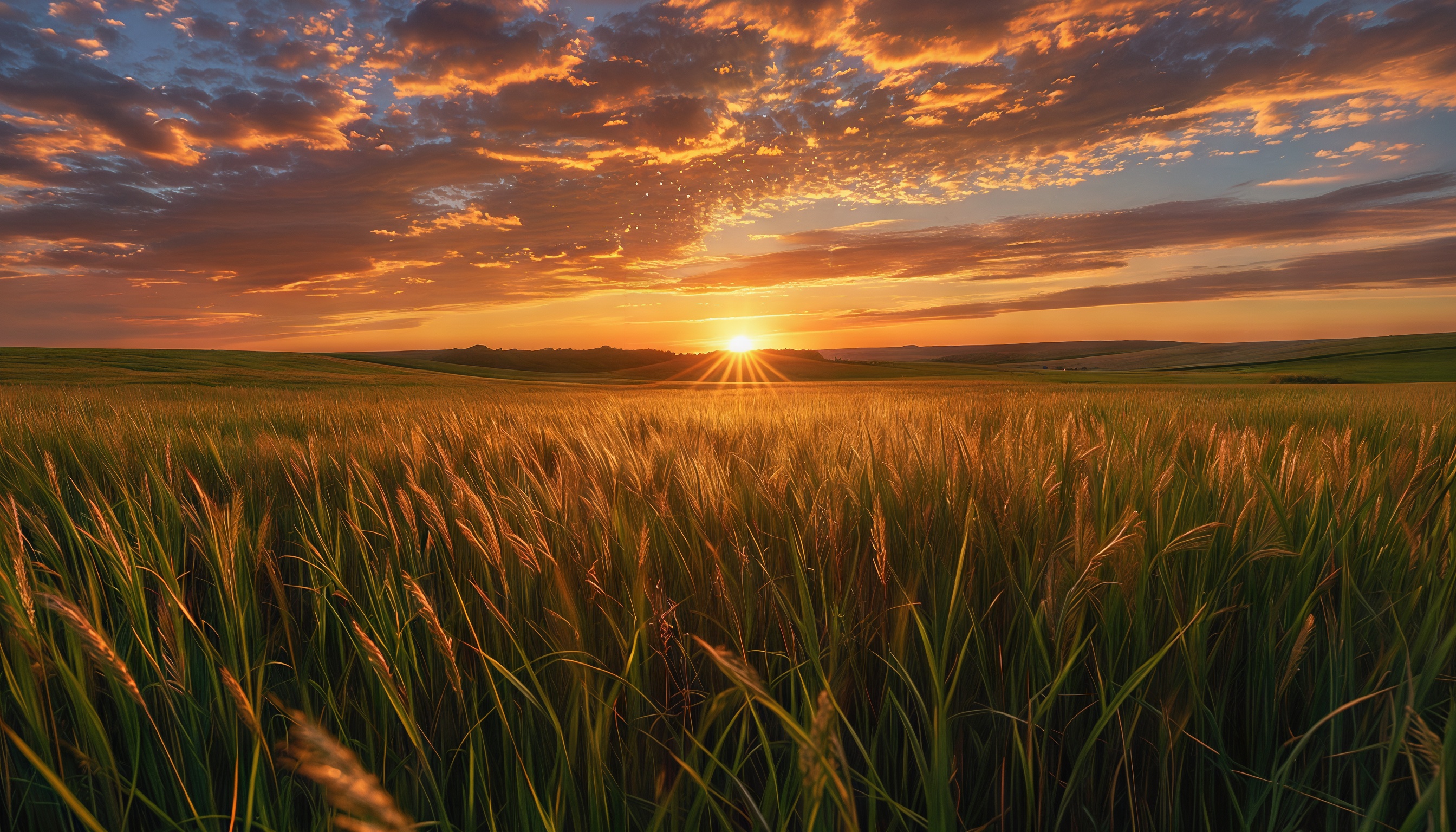 Sunset painted the wheat field in golden tones.