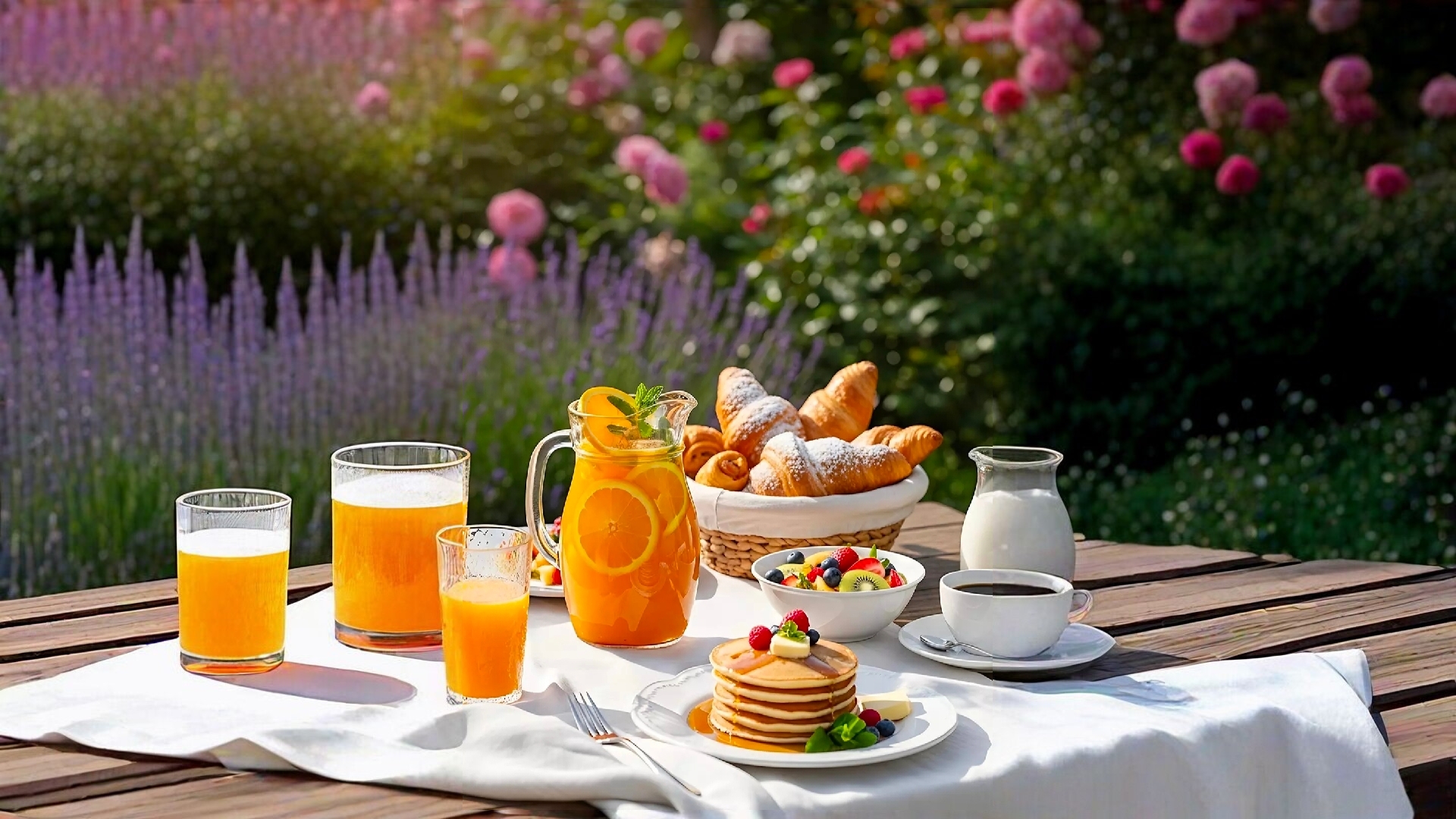 免费照片花园里的夏日早餐