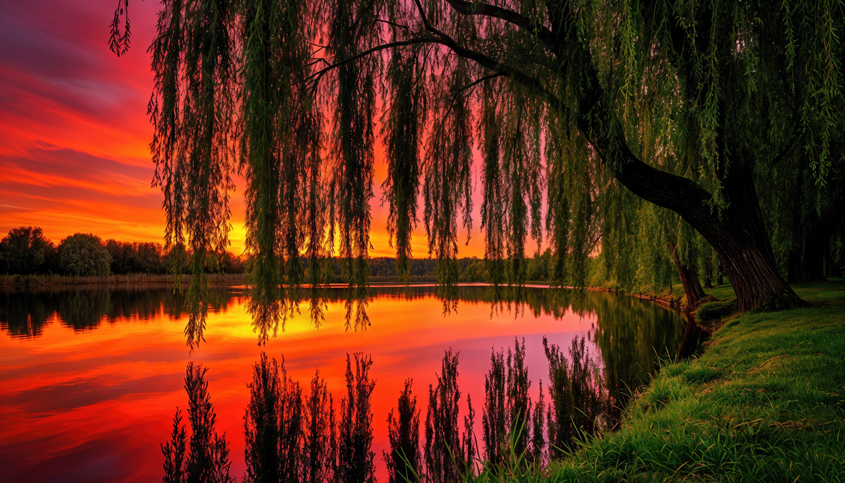 Закат над озером в парке Дружба в Суздале.