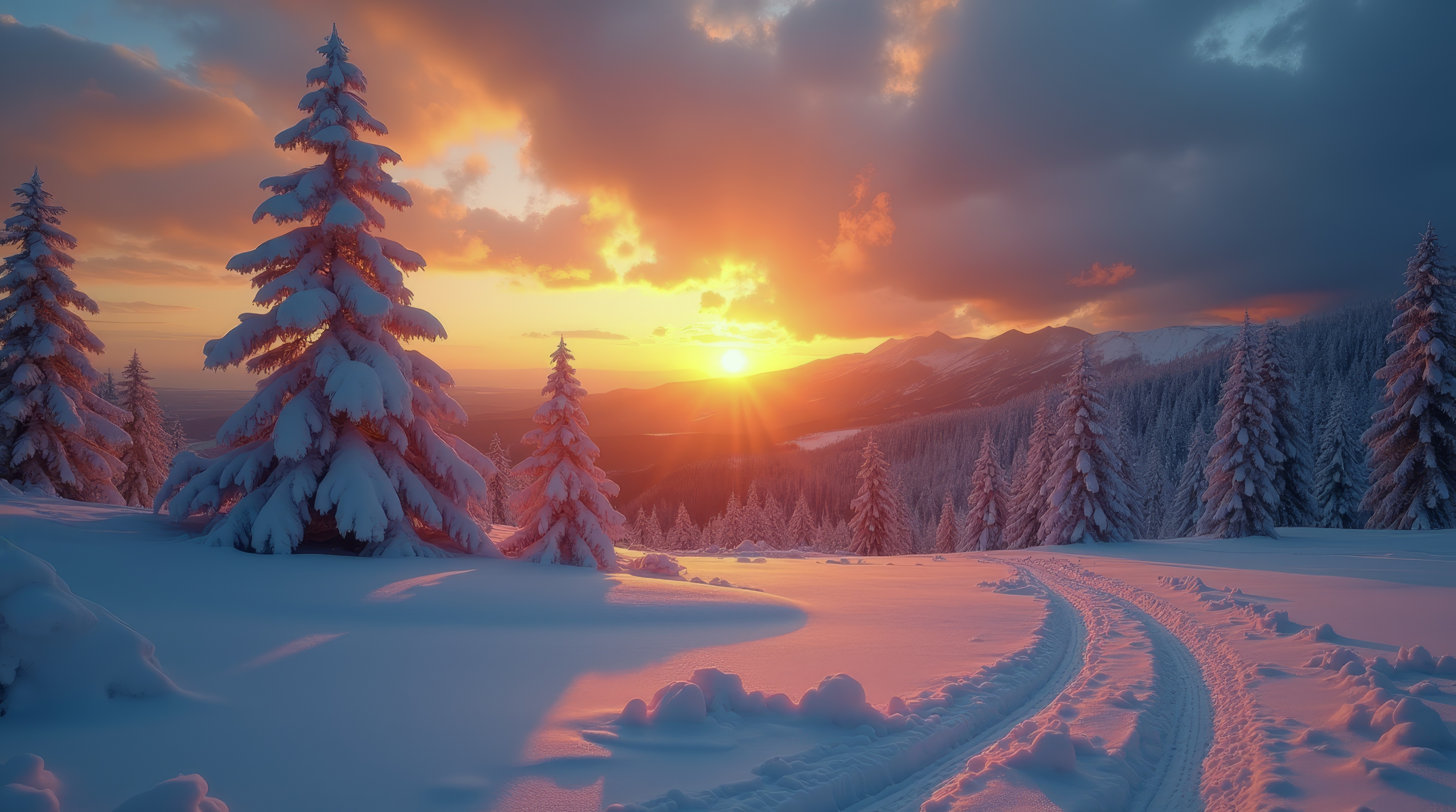 Бесплатное фото Фотография горы на закате в снегу