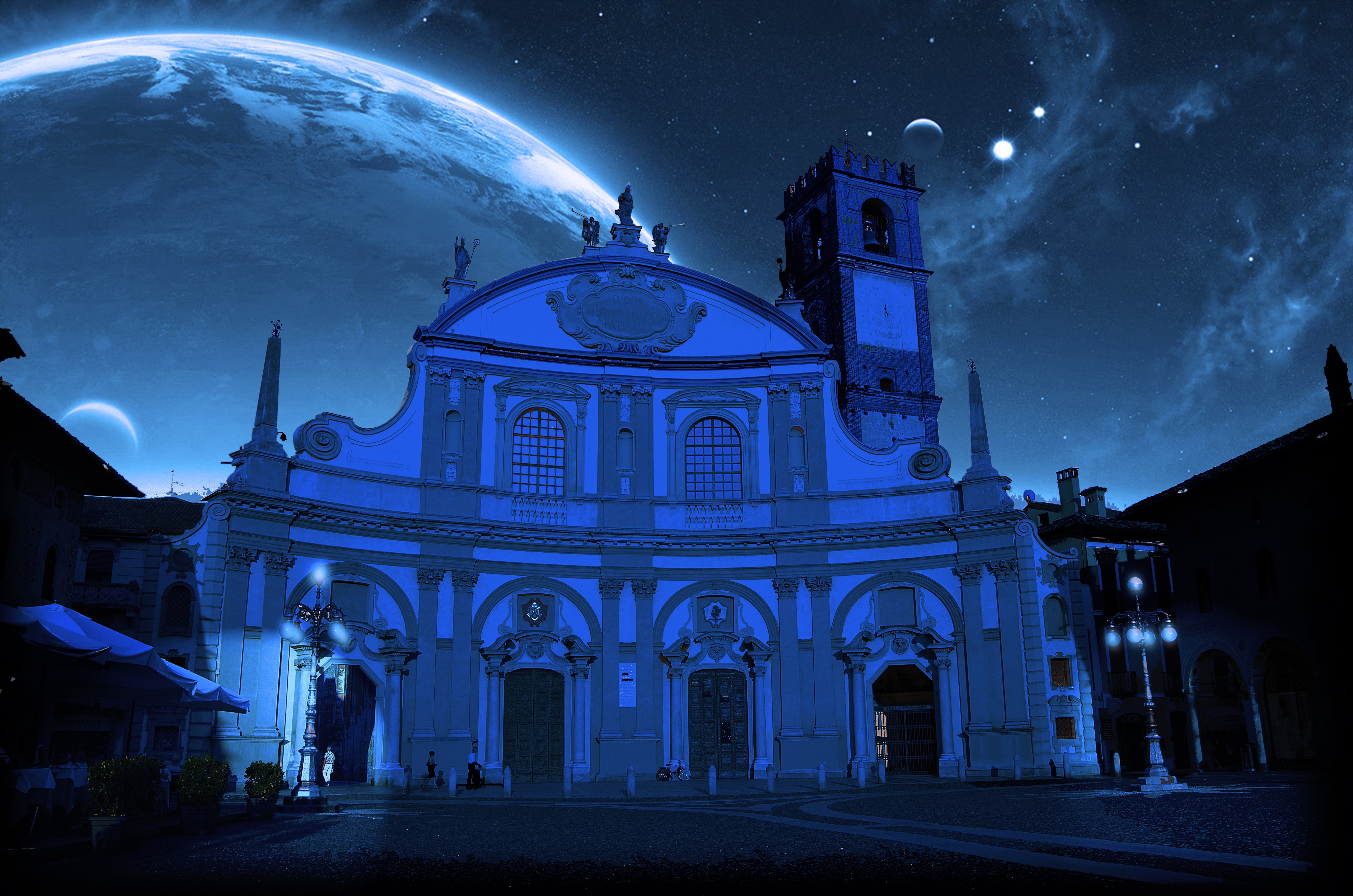 桌面上的壁纸幻想艺术 城市 晚上