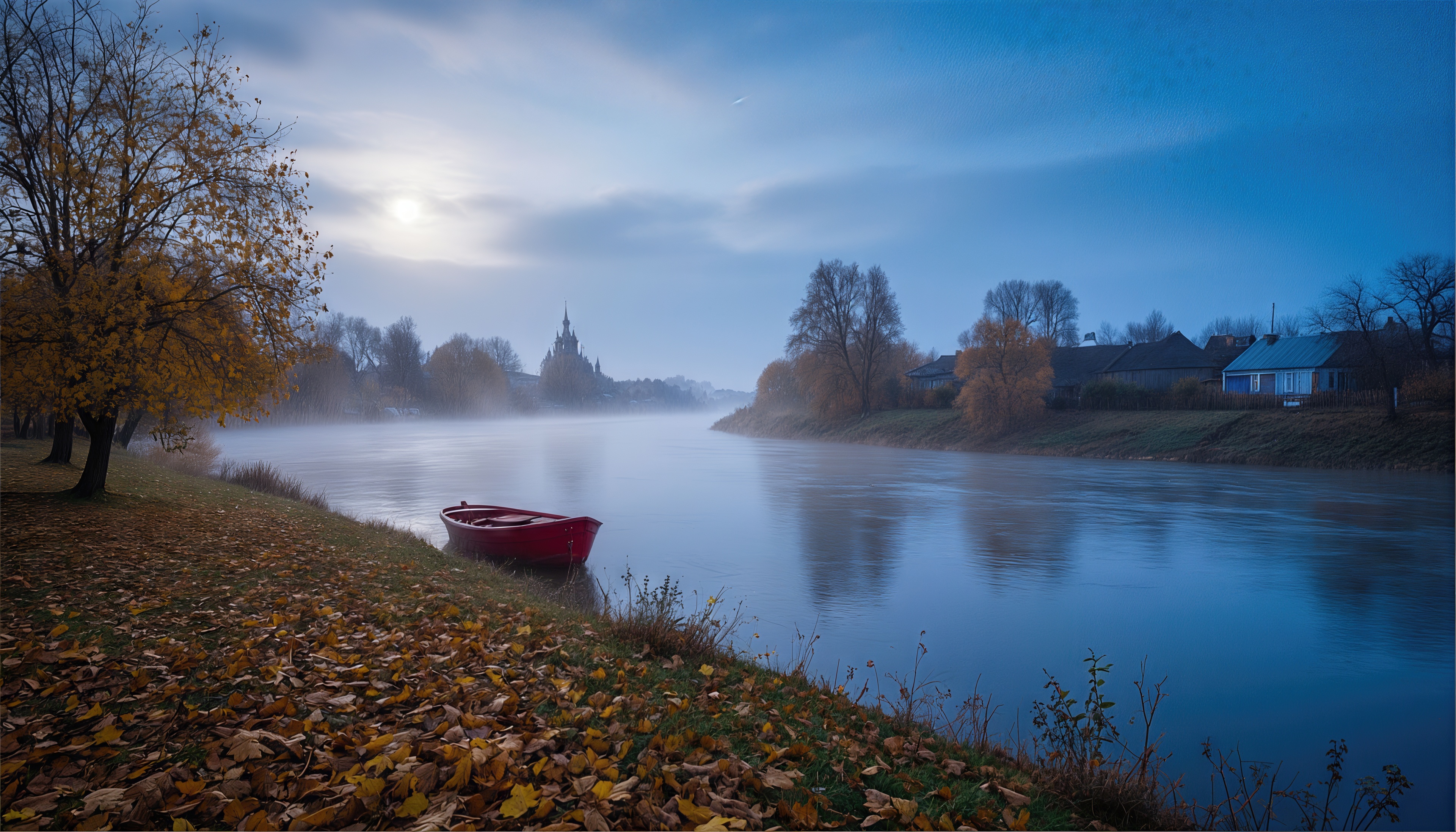 Wallpapers autumn river fog on the desktop