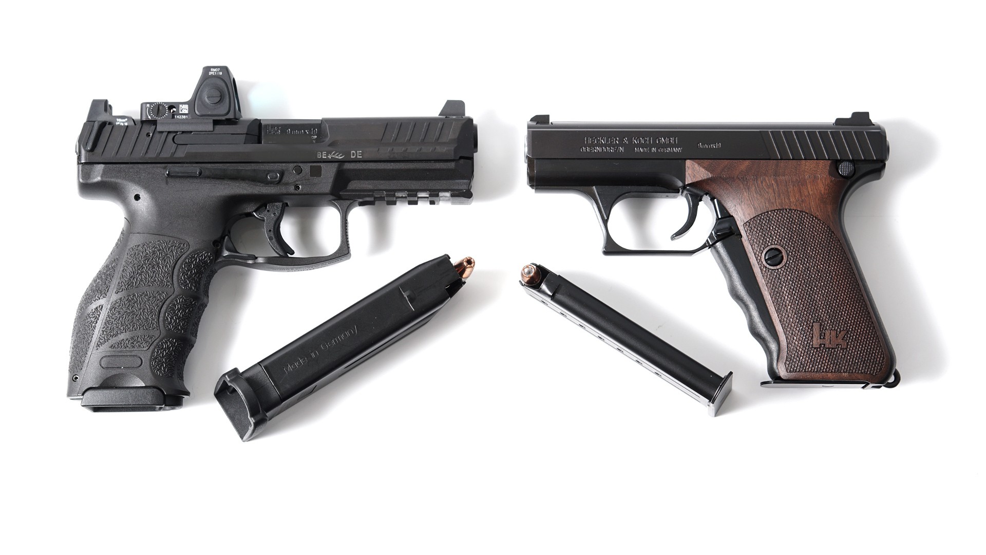 Бесплатное фото Пистолеты Heckler & Koch VP9 и Heckler & Koch P7