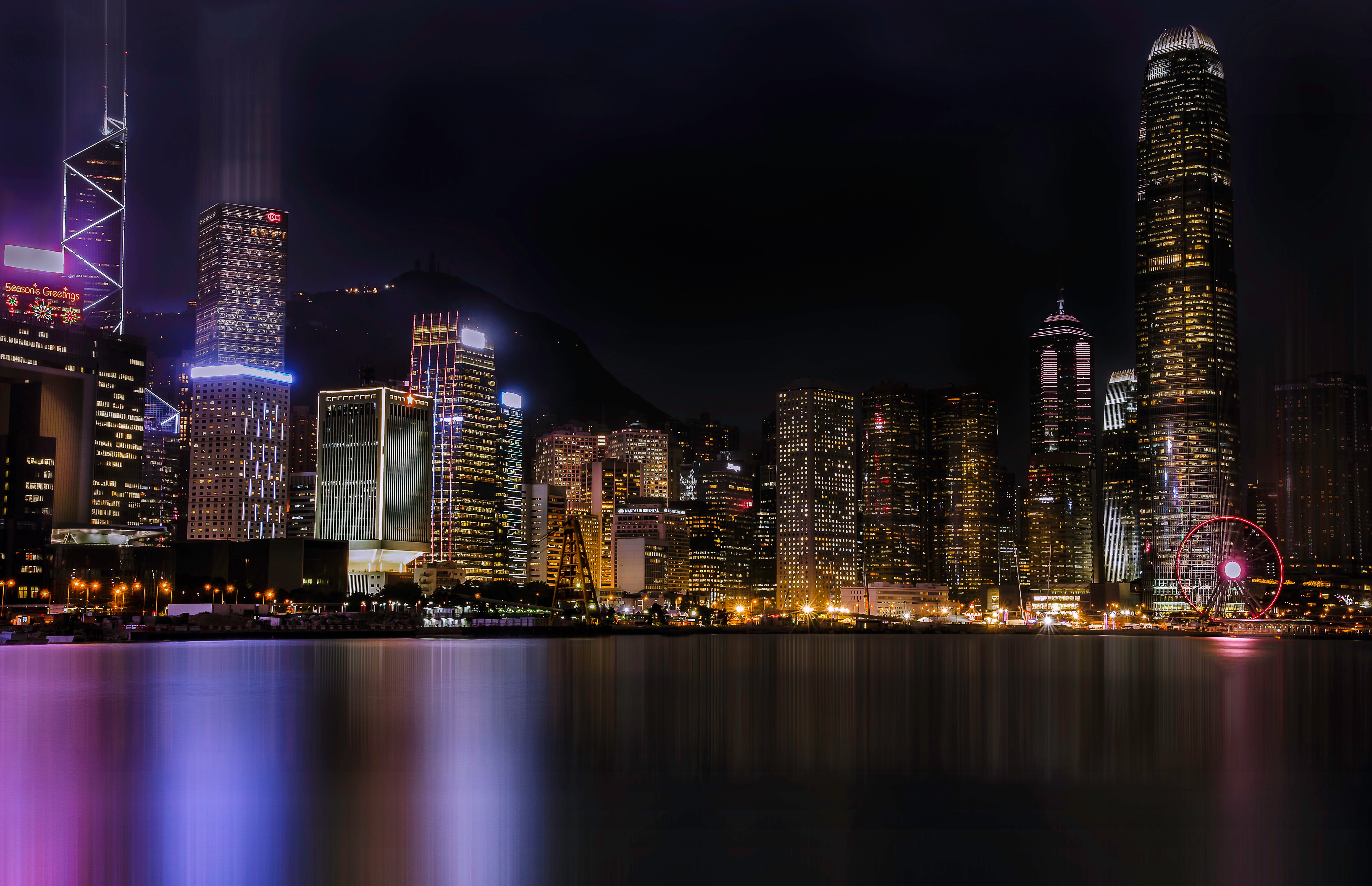 Wallpapers night city skyscrapers beach on the desktop