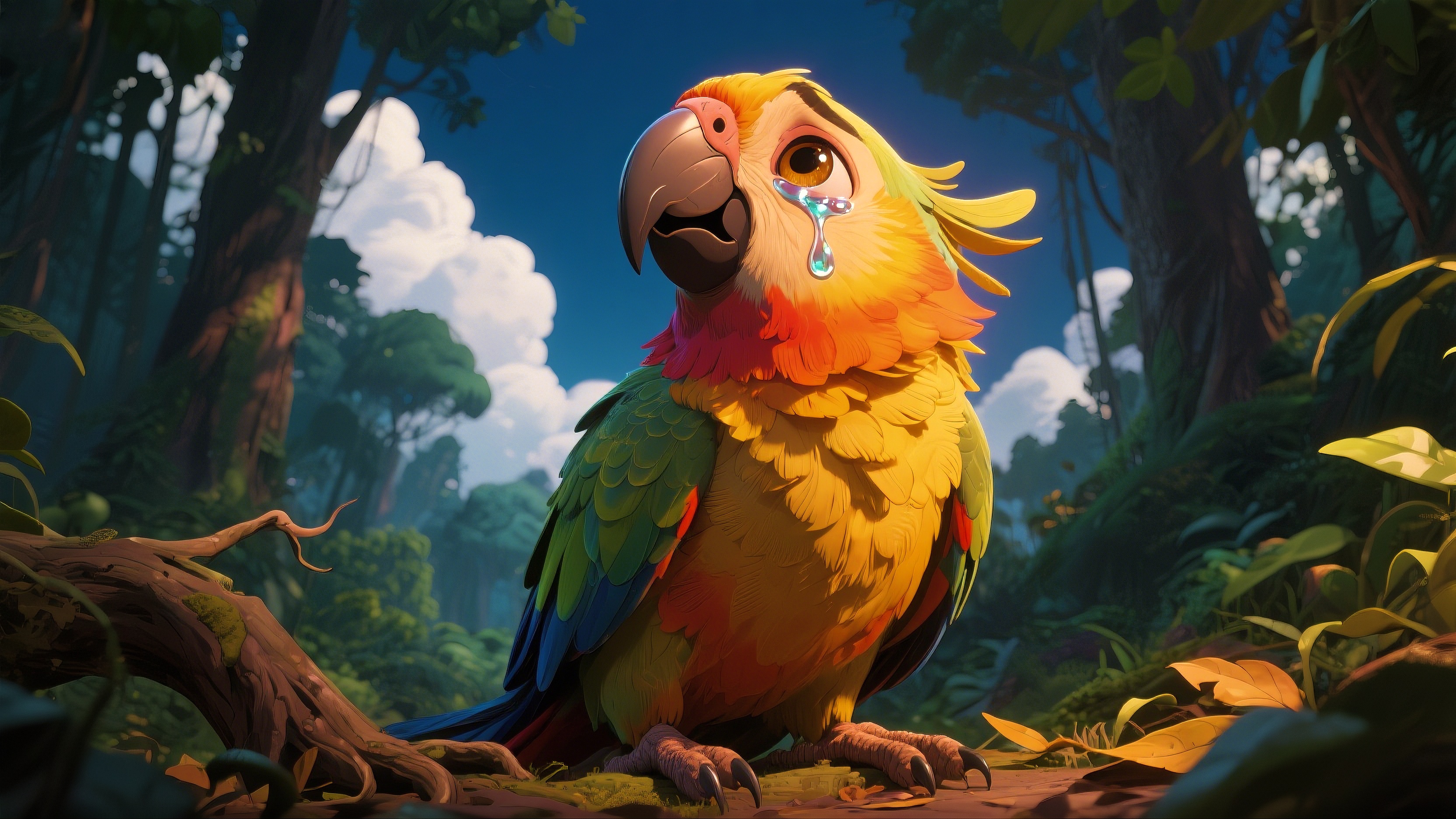 免费照片一只色彩斑斓的大鹦鹉站在树顶上。