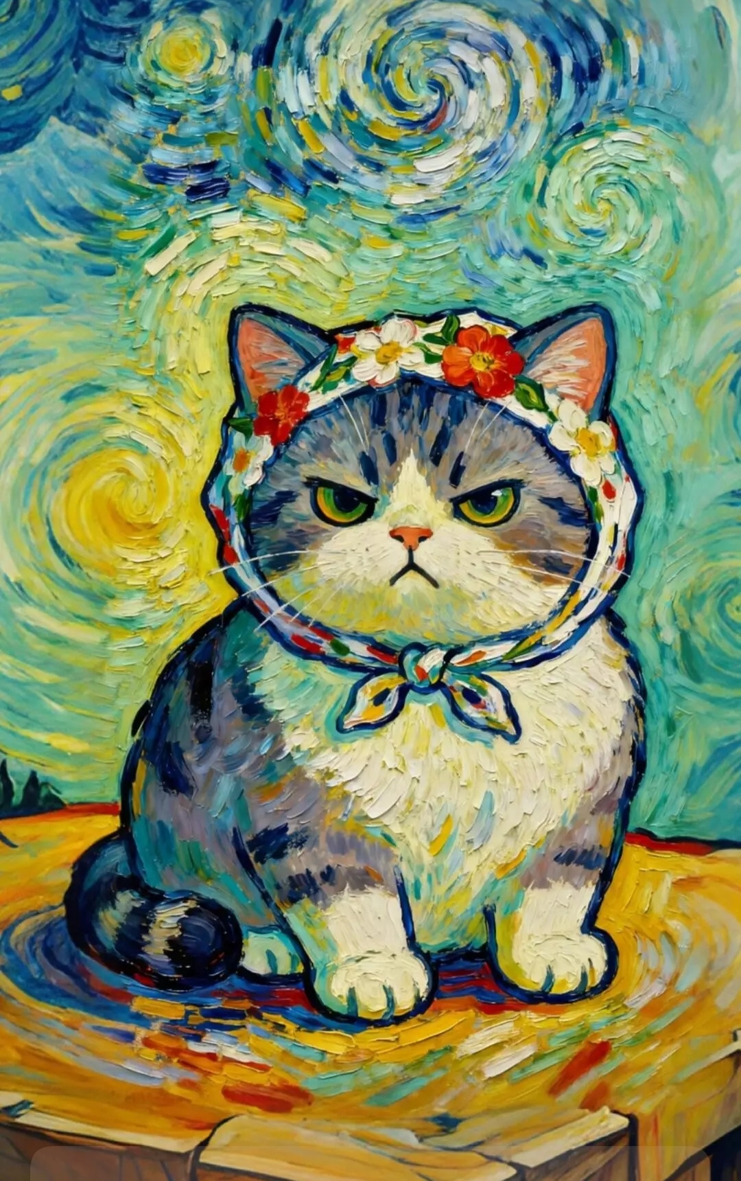 Free photo A cat in the style of impressionism