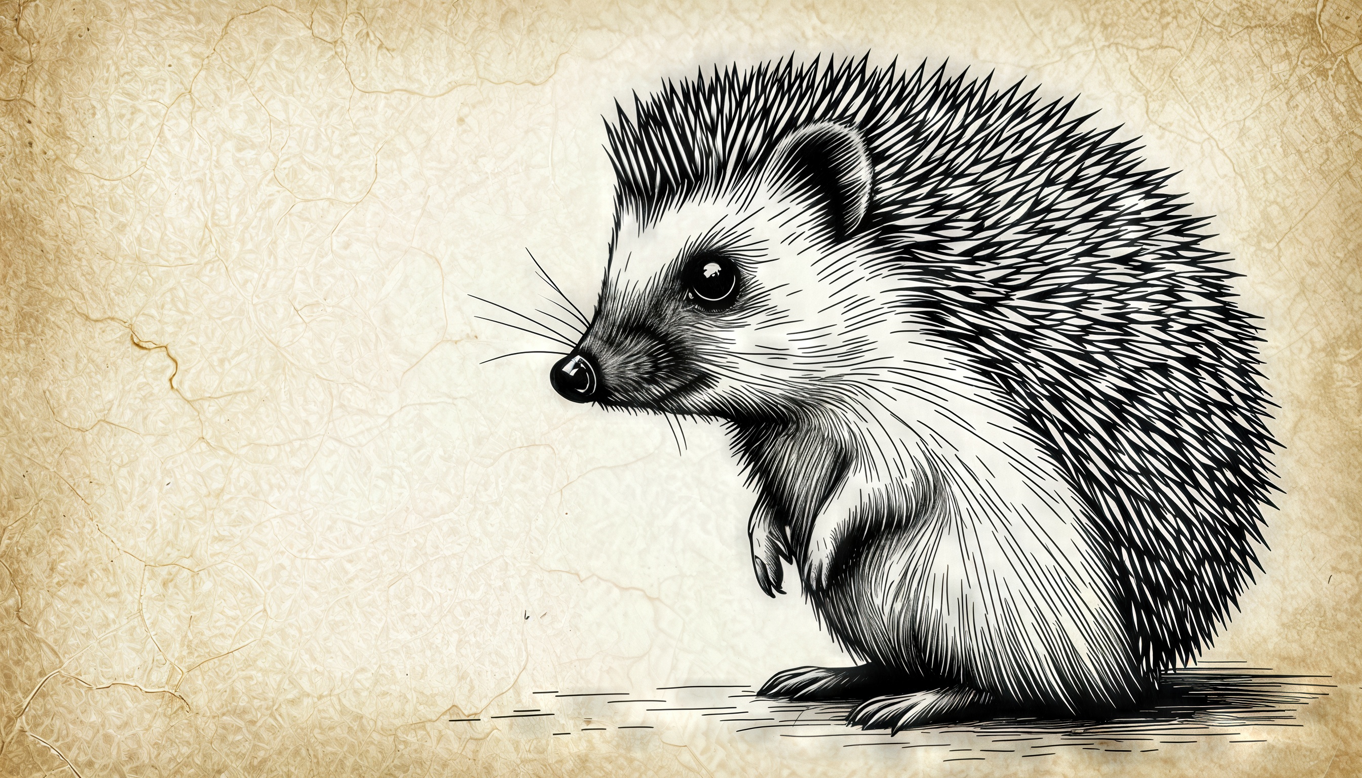 Рисунок ёжика на рисовой бумаге.