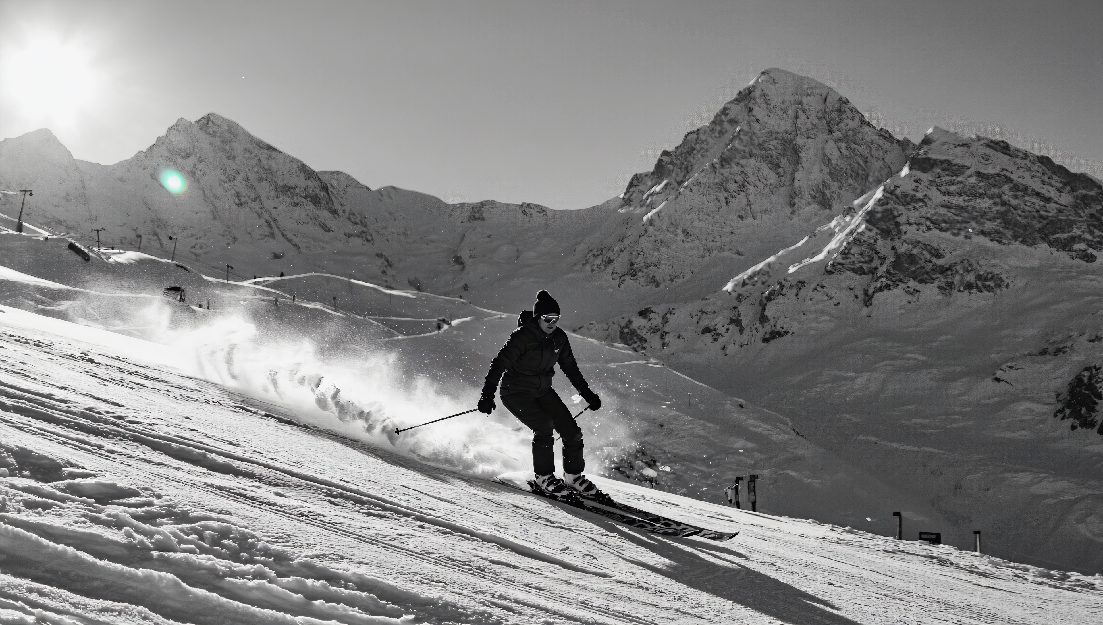 免费照片桌面壁纸，阳光明媚的下午，滑雪胜地的滑雪者与风景