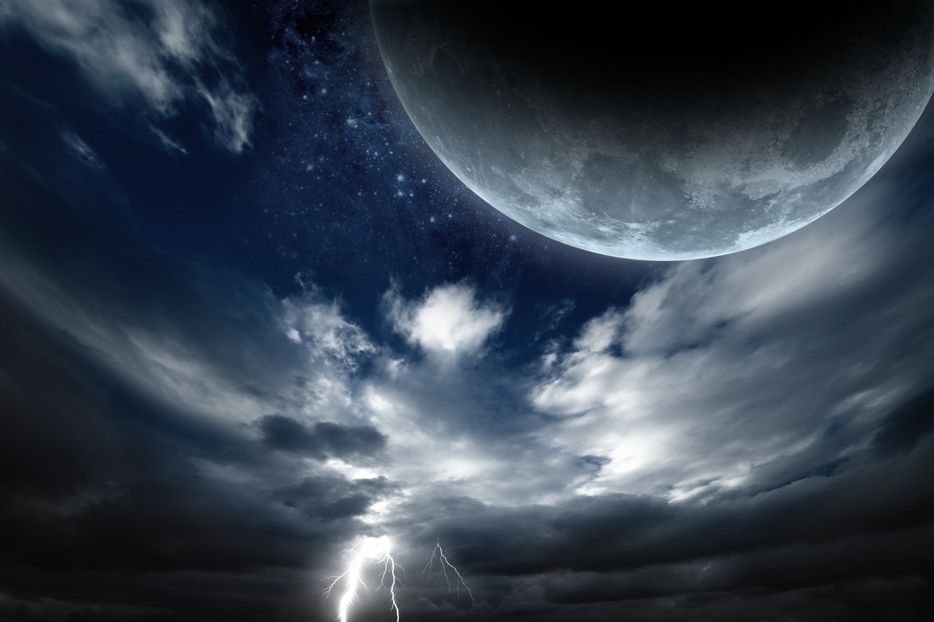 Wallpapers Moon lightning sky on the desktop