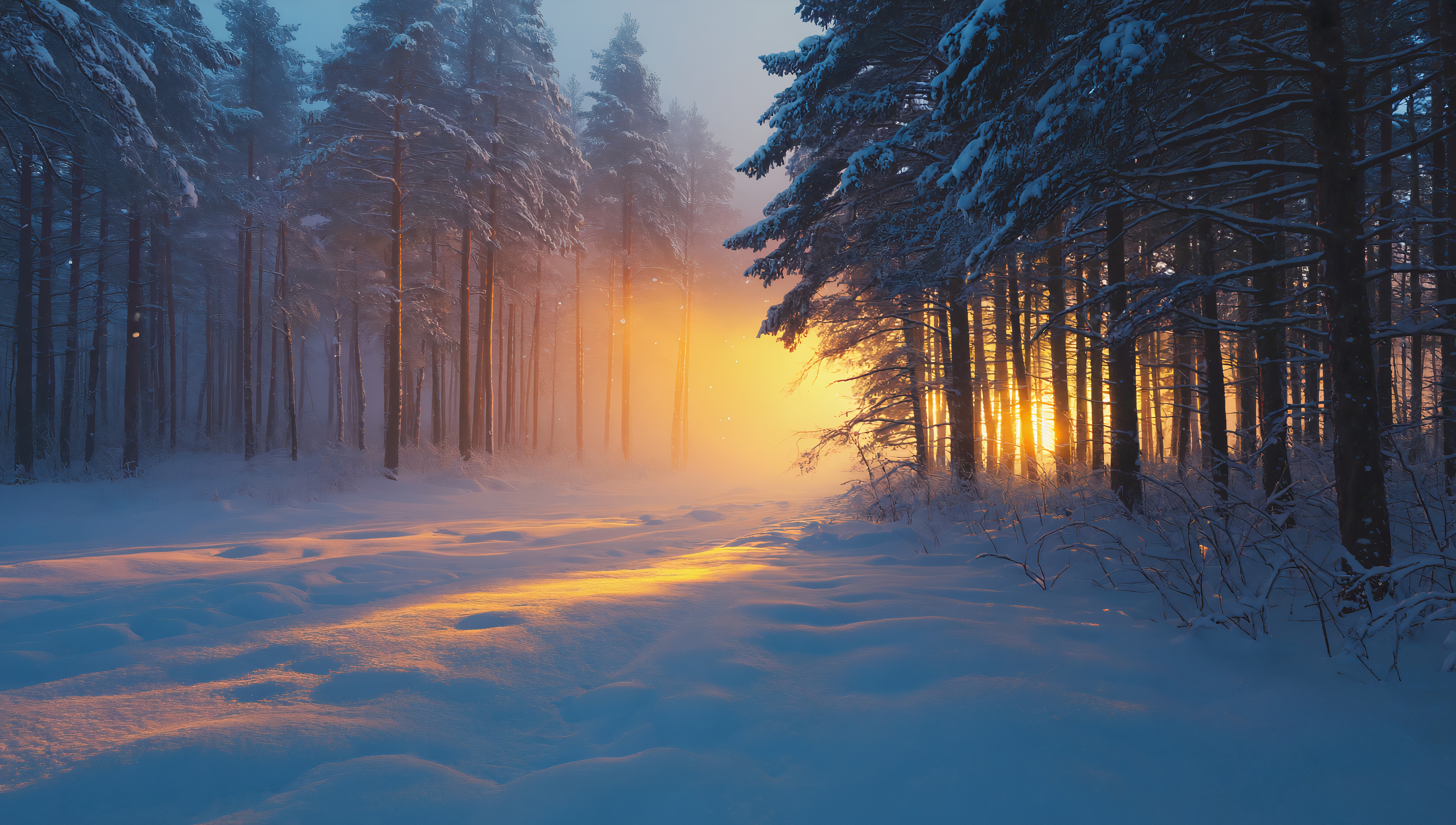 Бесплатное фото Обои на рабочий стол, пейзаж с видом на ослепительный рассвет в лесу