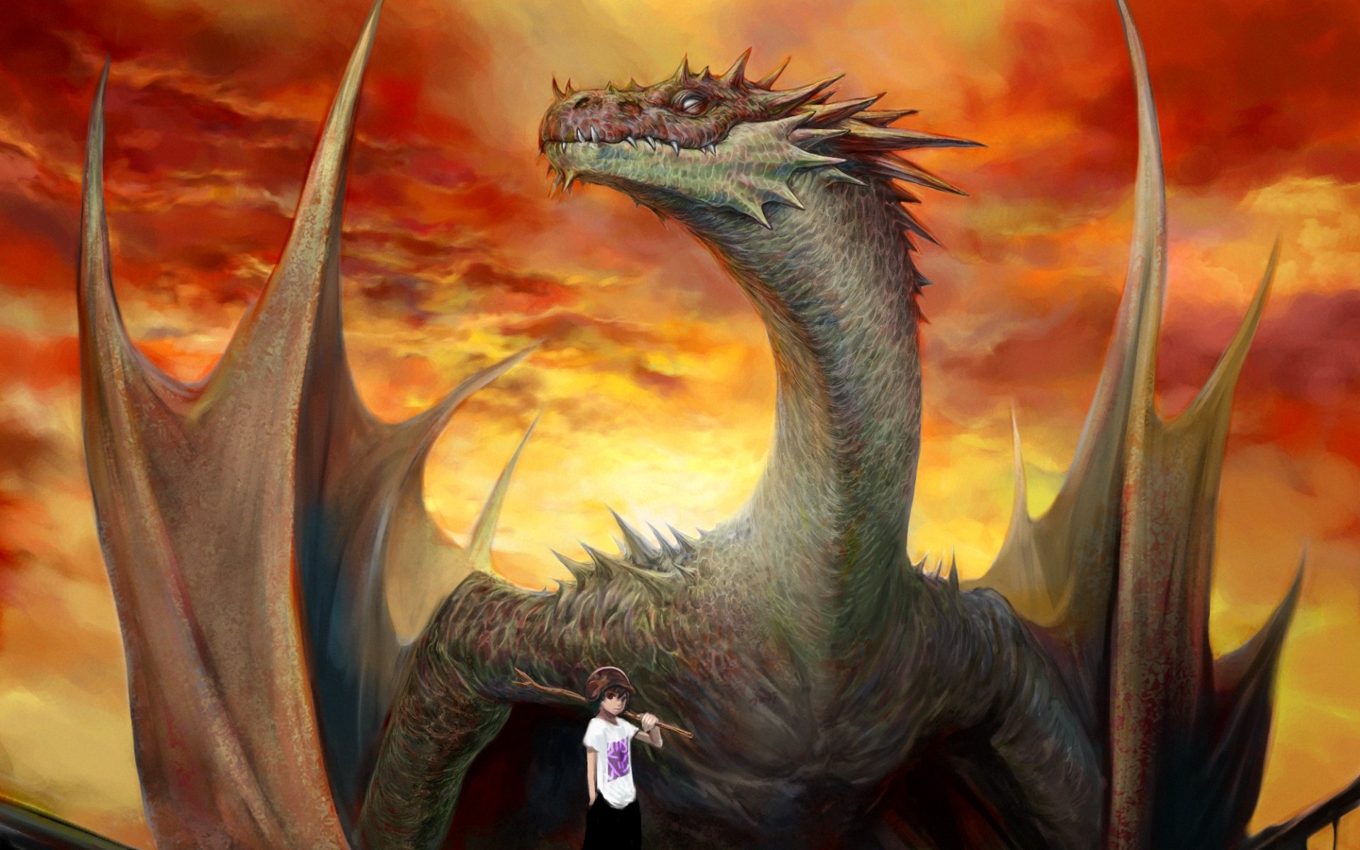 Wallpapers wallpaper dragon red sky men on the desktop