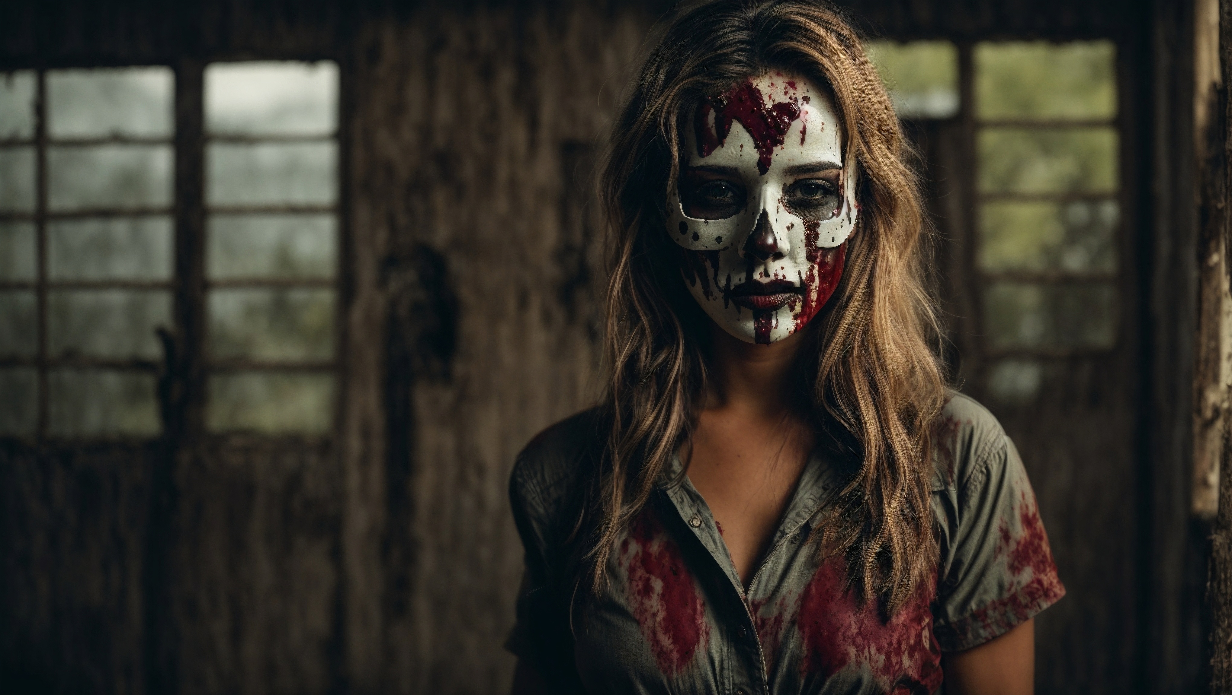 Free photo A woman with her face painted red and white