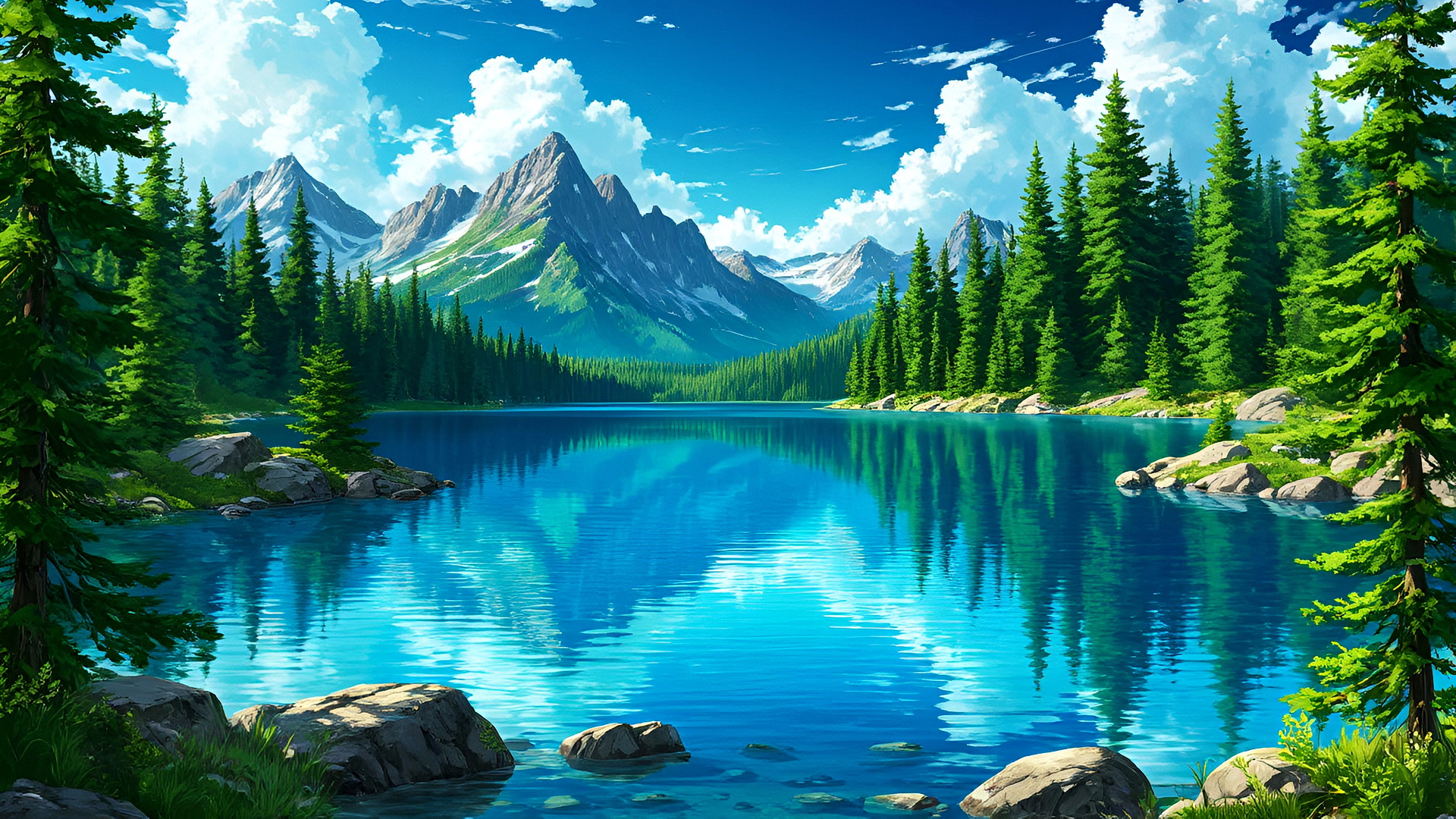 Бесплатное фото Горное озеро окруженное хвойным лесом