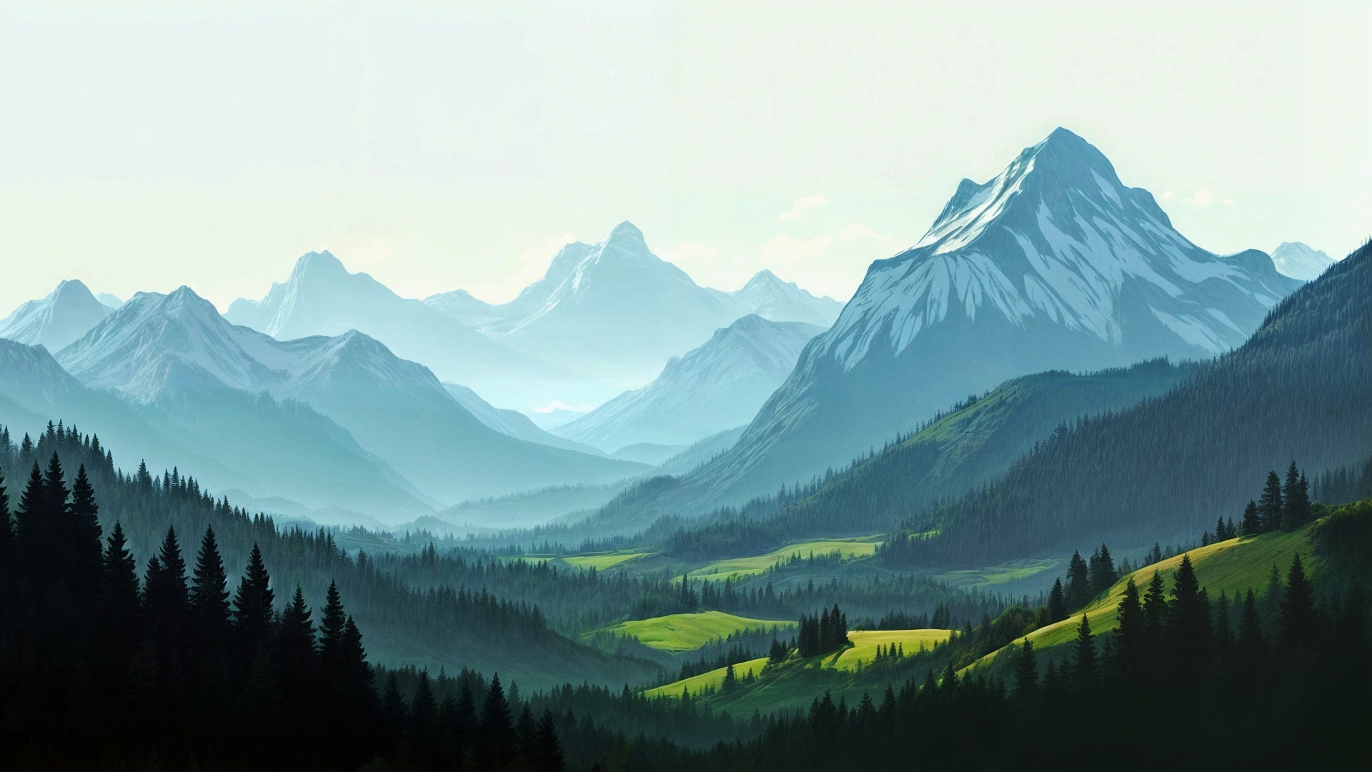 Бесплатное фото Горный пейзаж и хвойный лес