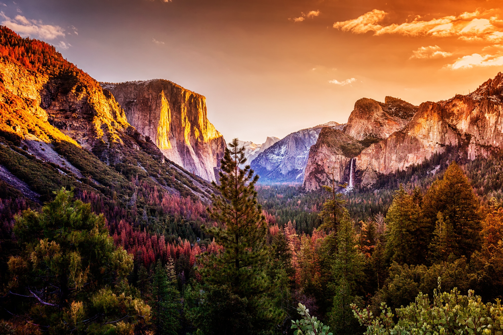 Wallpapers waterfall forest Yosemite National Park on the desktop