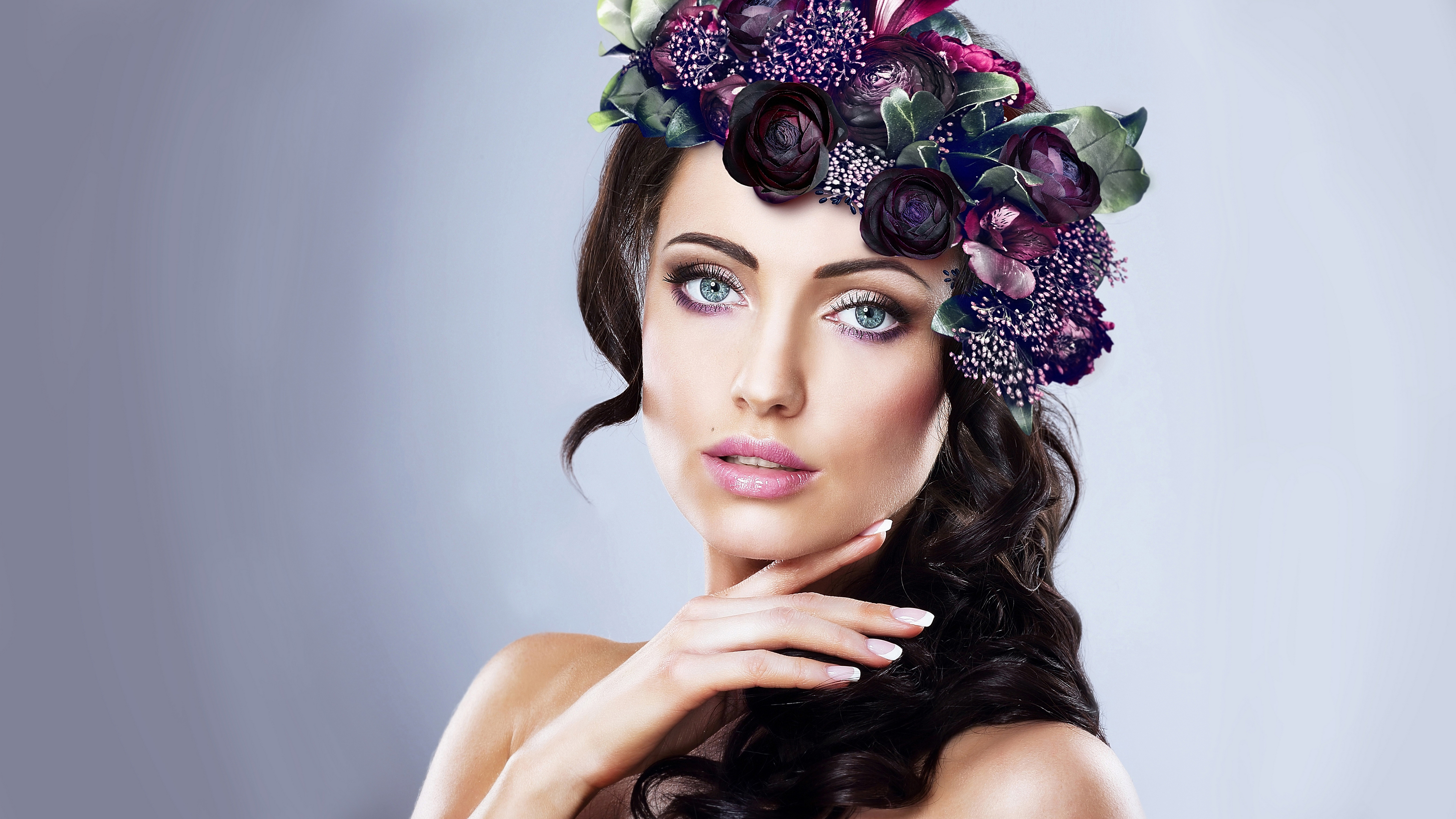 Dark-haired brunette with flowers in her hair