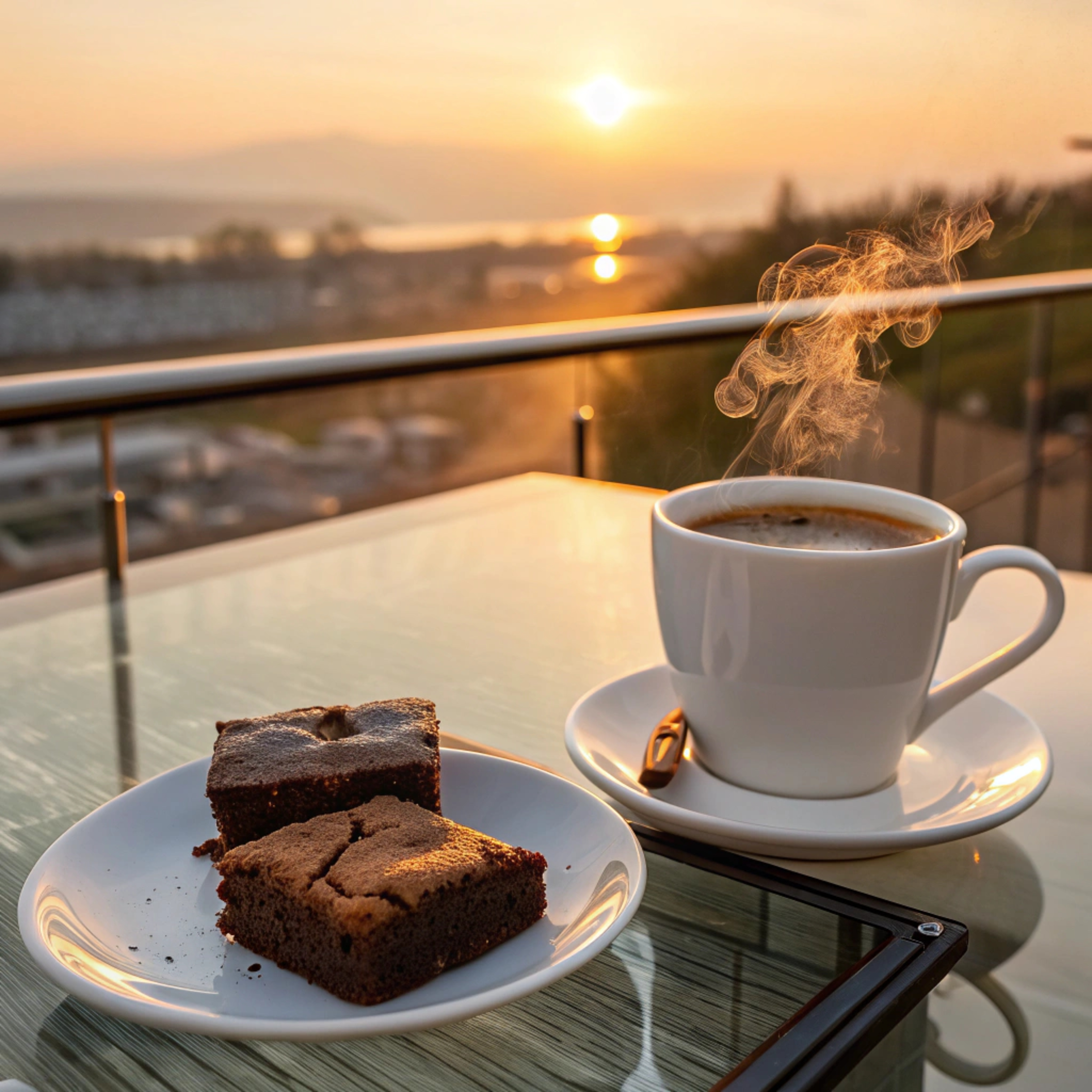 A cup of coffee at sunset