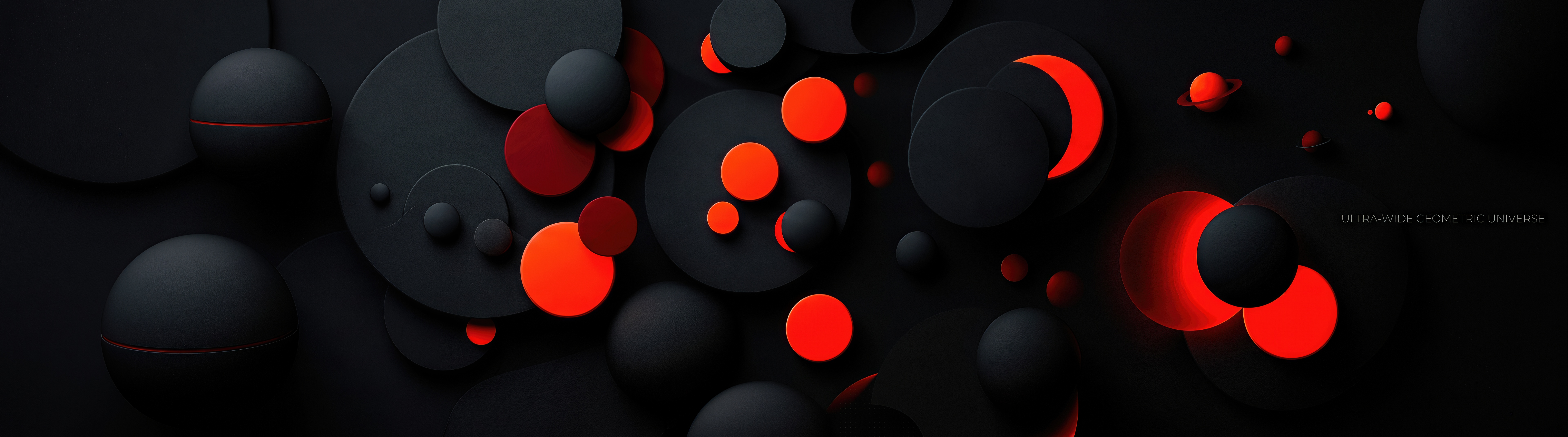 Free photo Three-dimensional black and bright red matte spheres and disks are intertwined in a complex three-dimensional geometric composition.