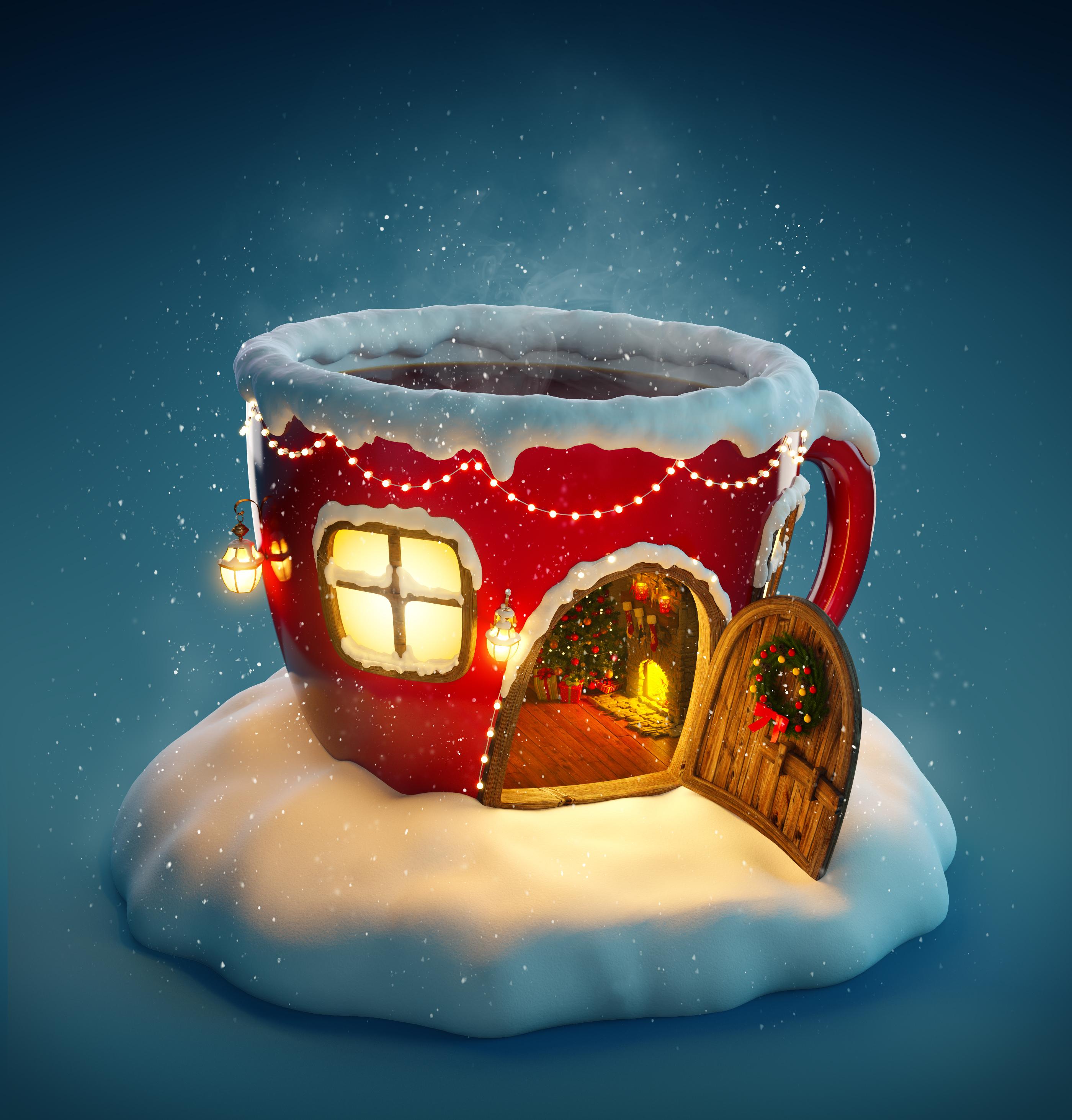 Wallpapers christmas background house mug christmas mood on the desktop