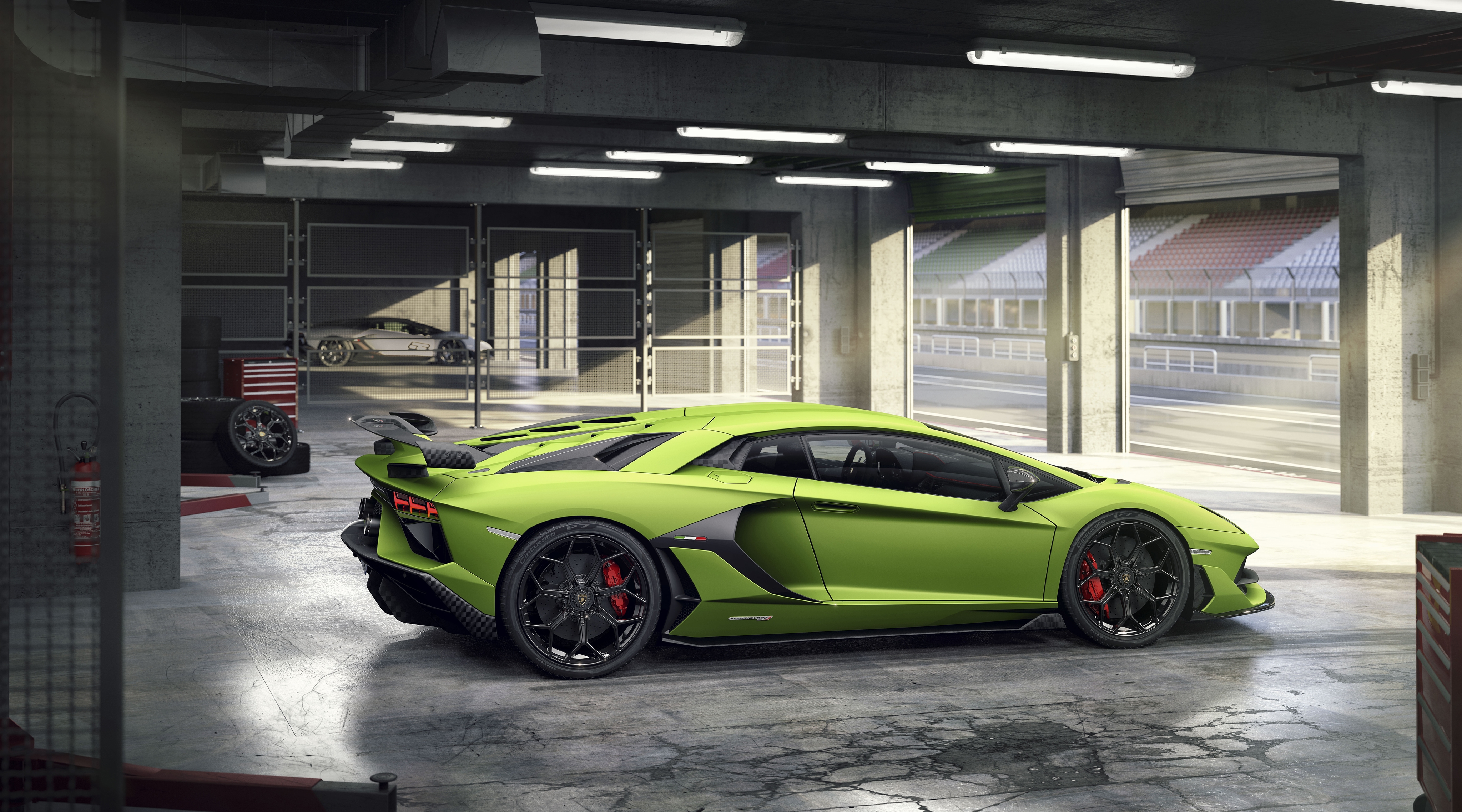 Wallpapers Lamborghini Aventador SVJ green supercars side view on the desktop