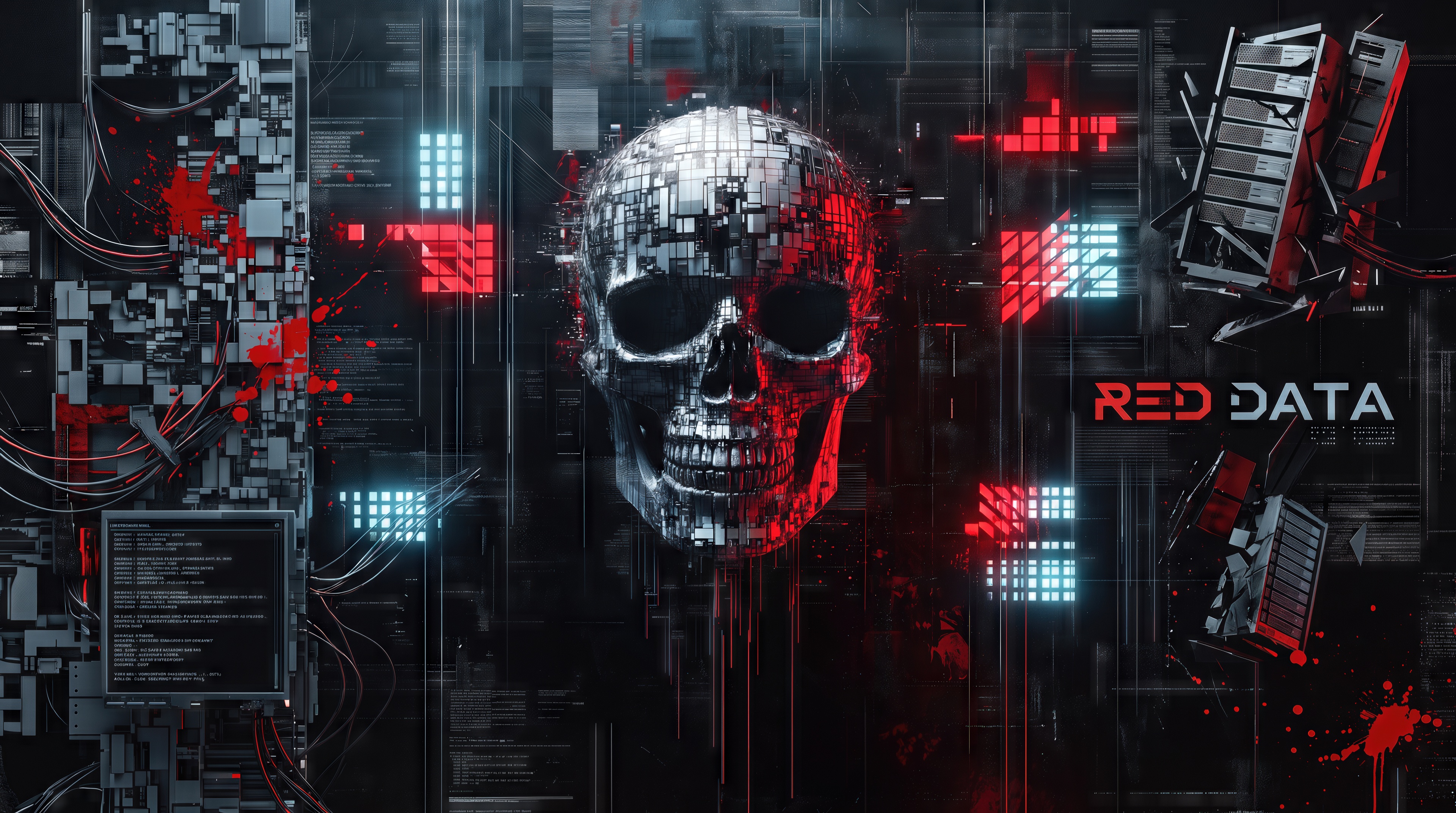 The digital skull represents humanity`s vulnerability to the uncontrolled development of technology and data leakage.