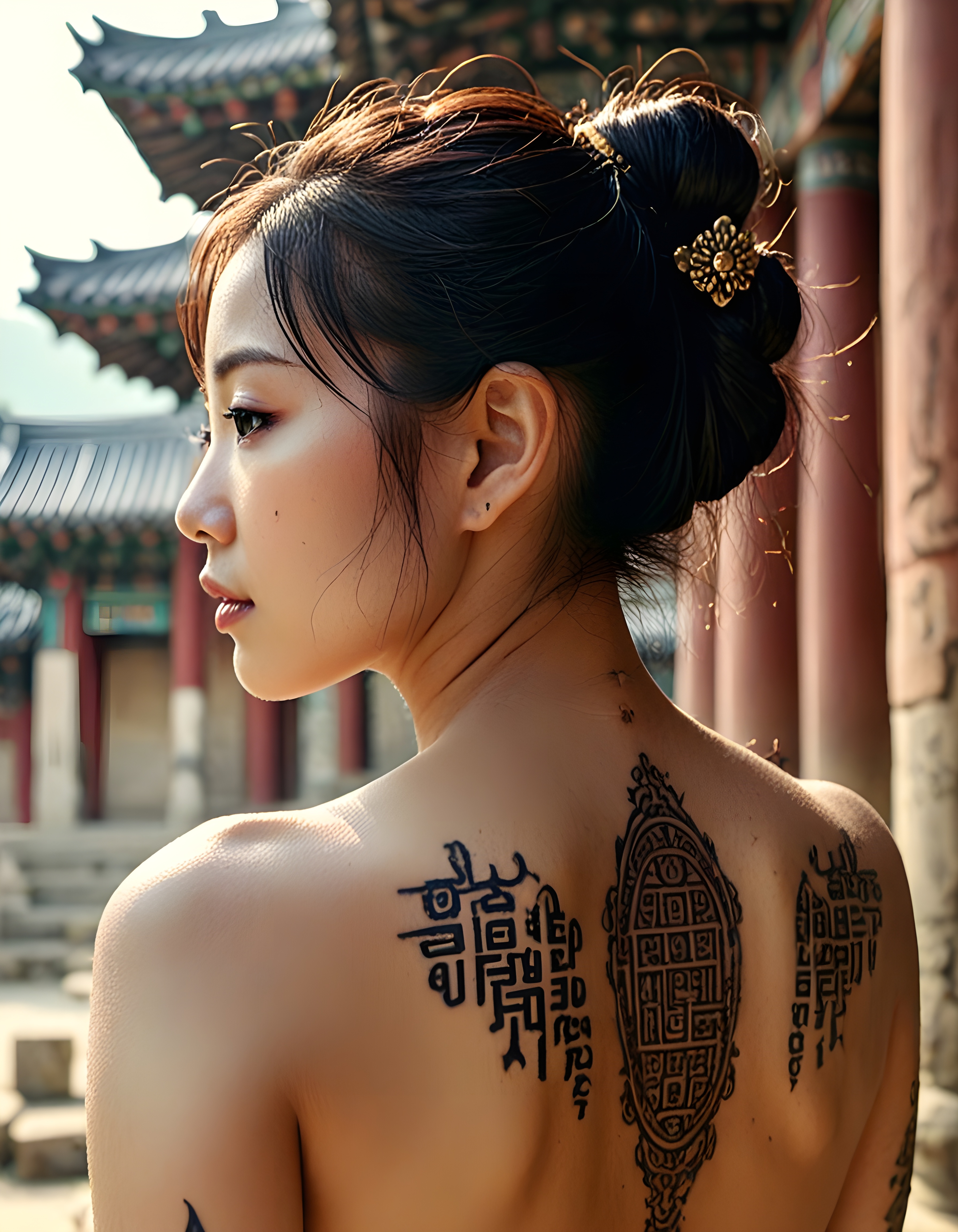 背上有纹身的亚洲女性