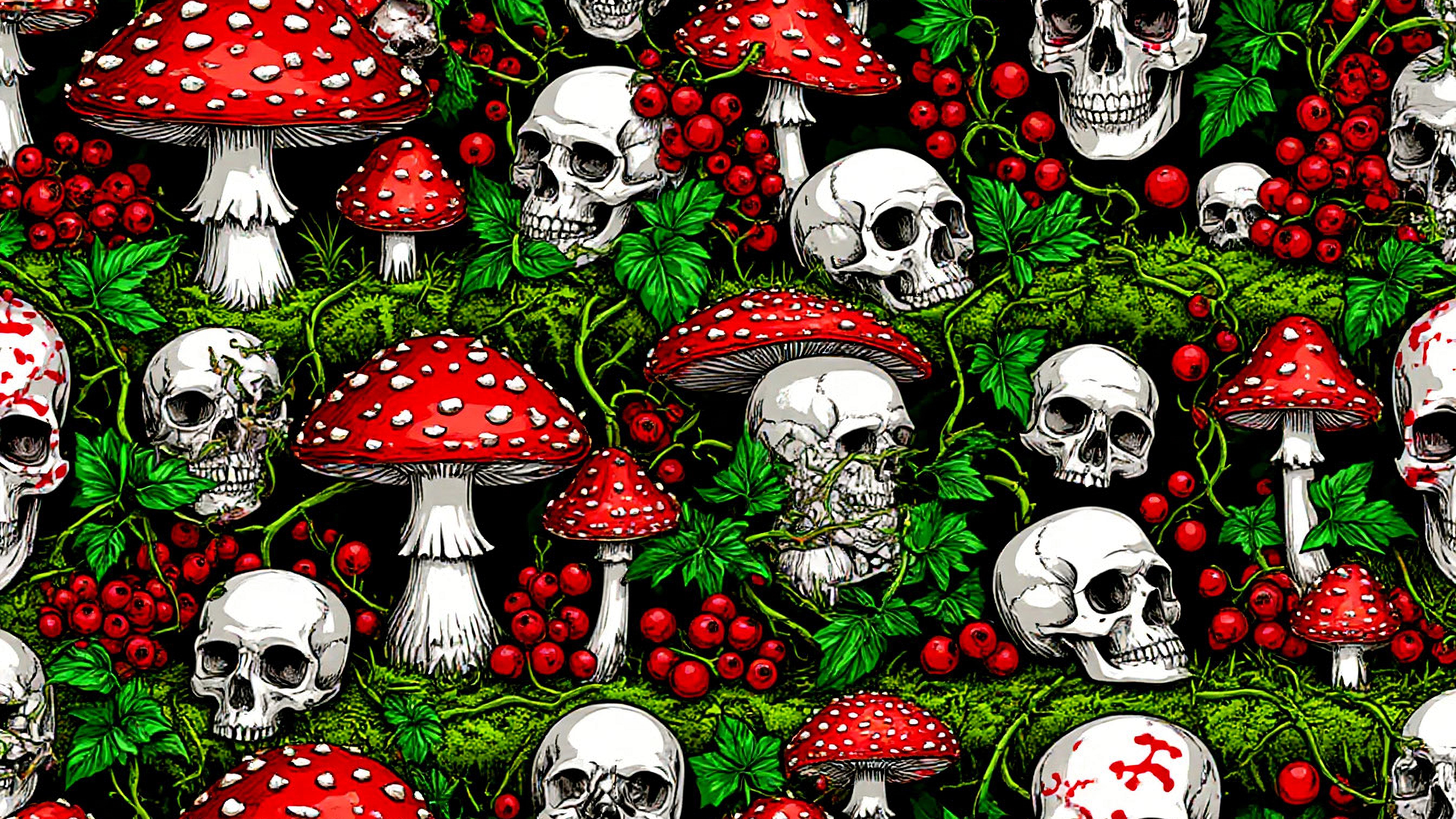 Бесплатное фото Обои Грибы и черепа