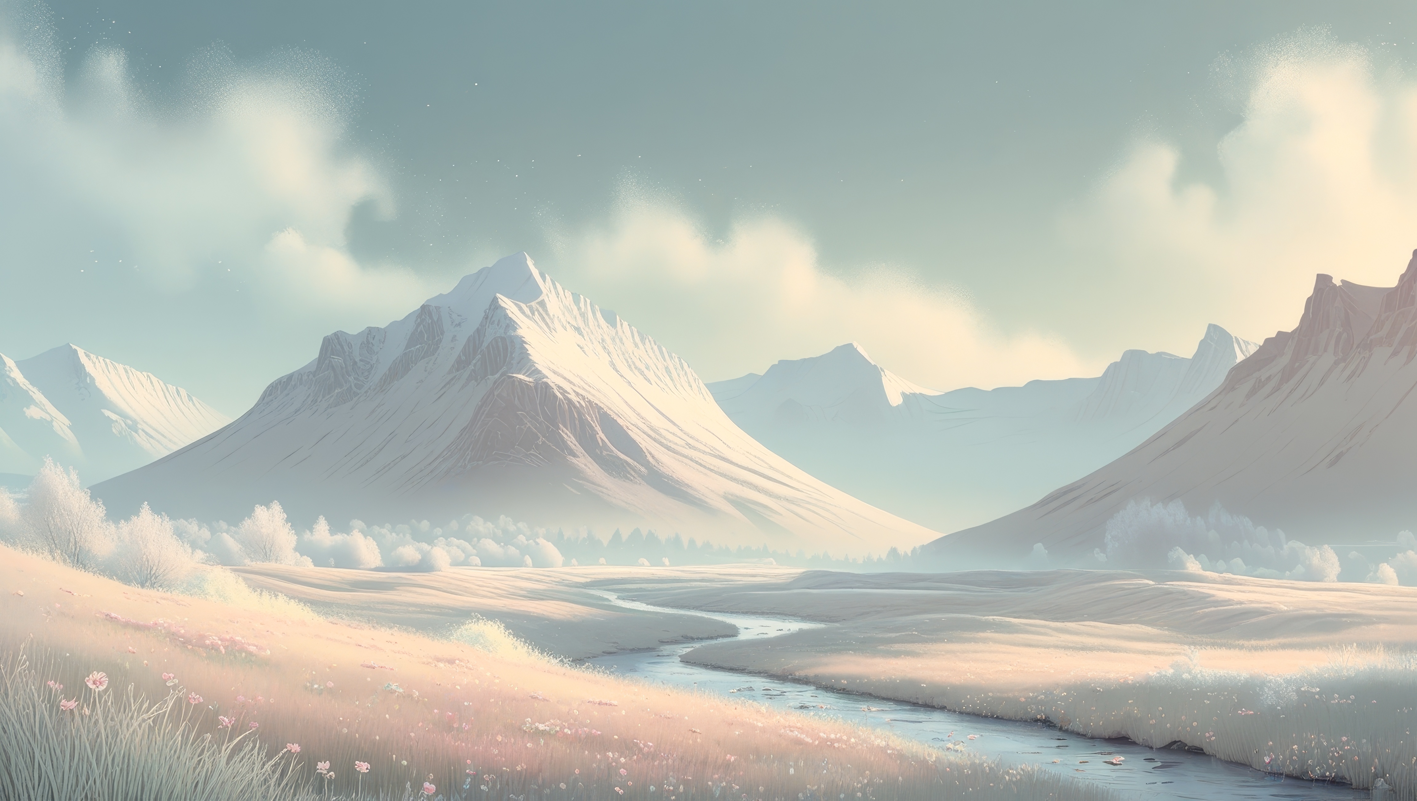 Картина с изображением двух гор вдали