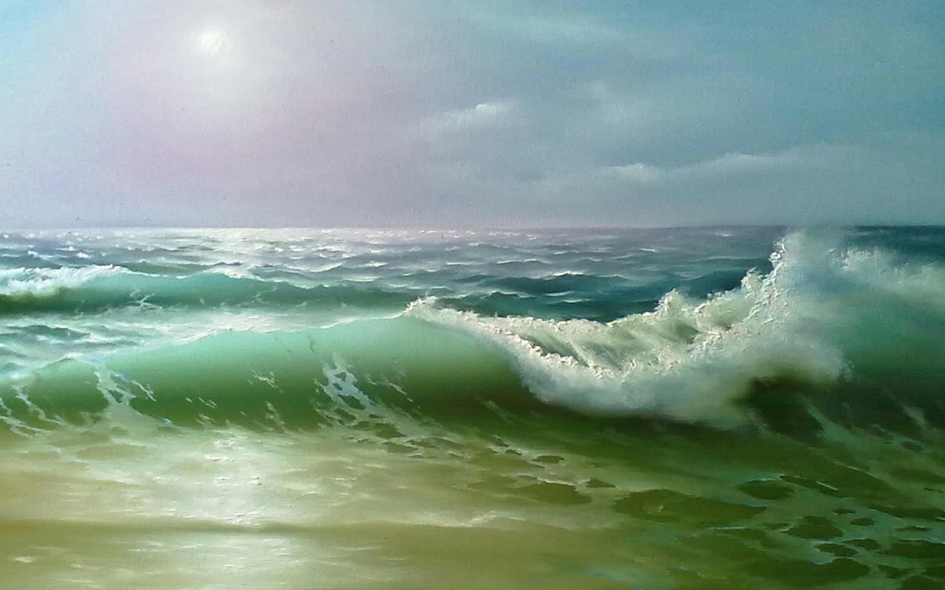 桌面上的壁纸海 风浪 山脉