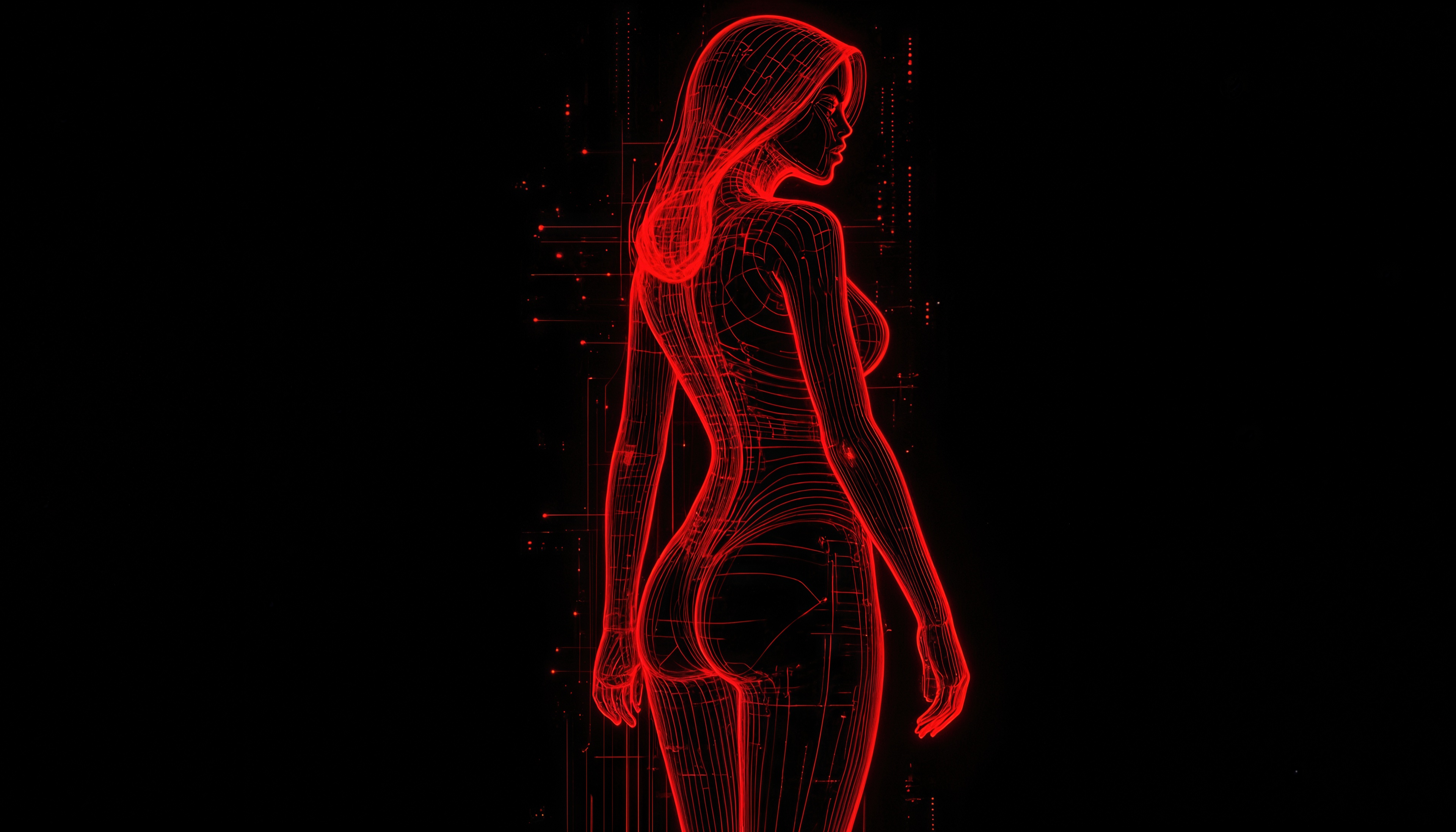 Wallpapers neon silhouette hologram Cyberpunk on the desktop