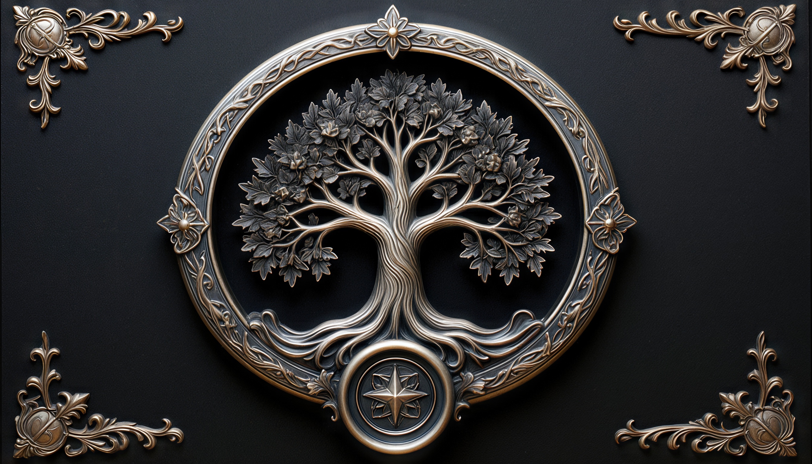 Бесплатное фото Декоративный элемент с древом жизни и звездой в славянском стиле.