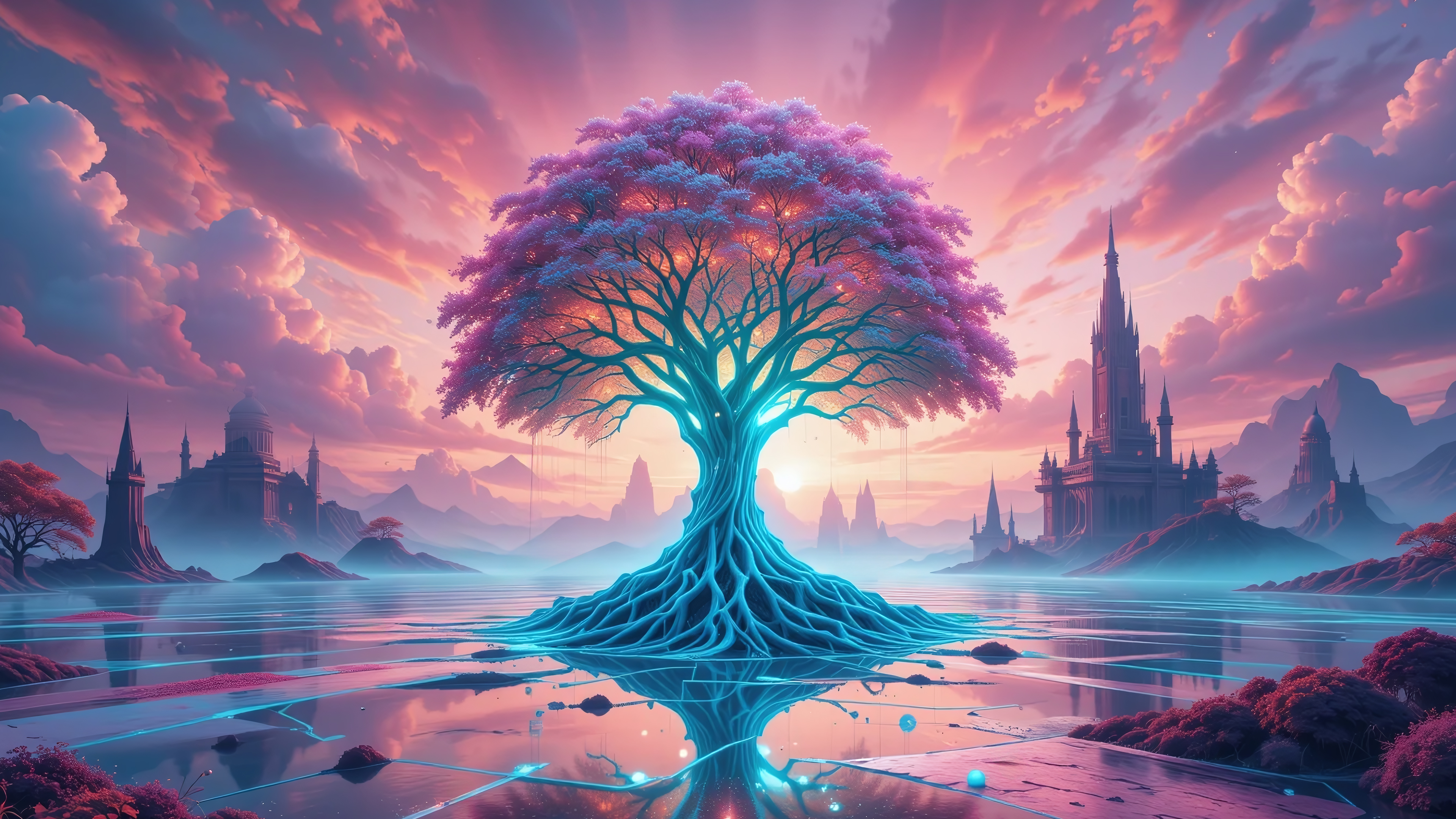 Бесплатное фото Красочные эстетичные обои Древо познаний