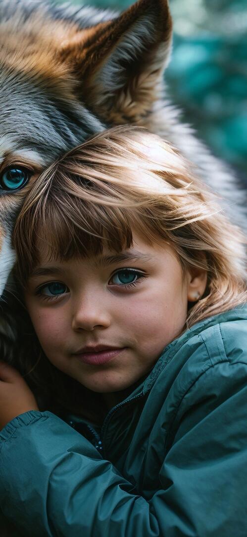 Бесплатное фото Девушка позирует рядом с волком на улице.