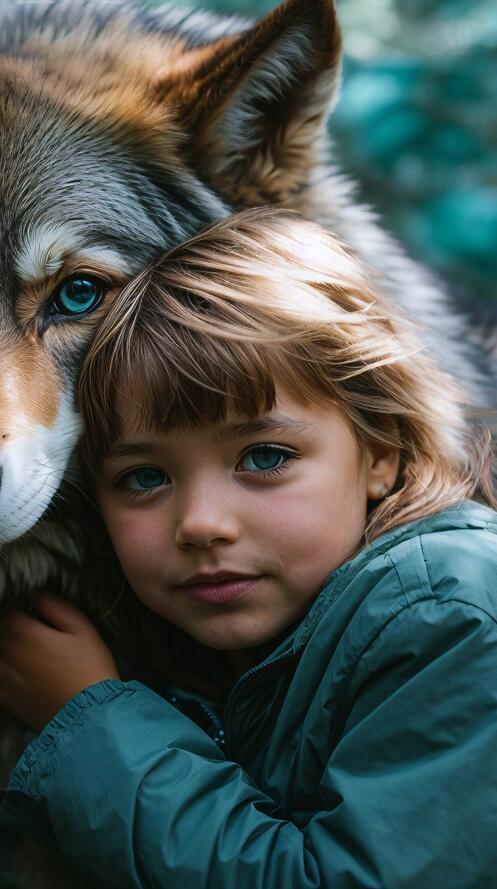 Бесплатное фото Девушка позирует рядом с волком на улице.